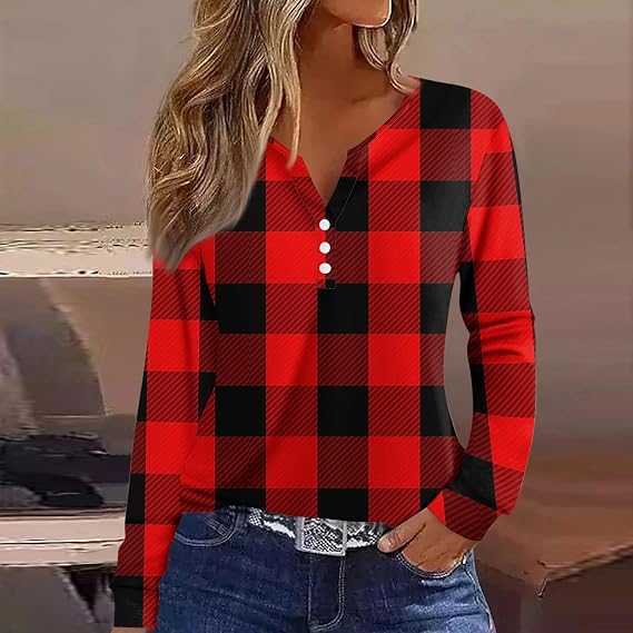 slqdgmryz Womens Long Sleeve Tops Fall Button V Neck Graphic Cute Shirts Dressy Casual Henley Tunic Tops Women Blouses