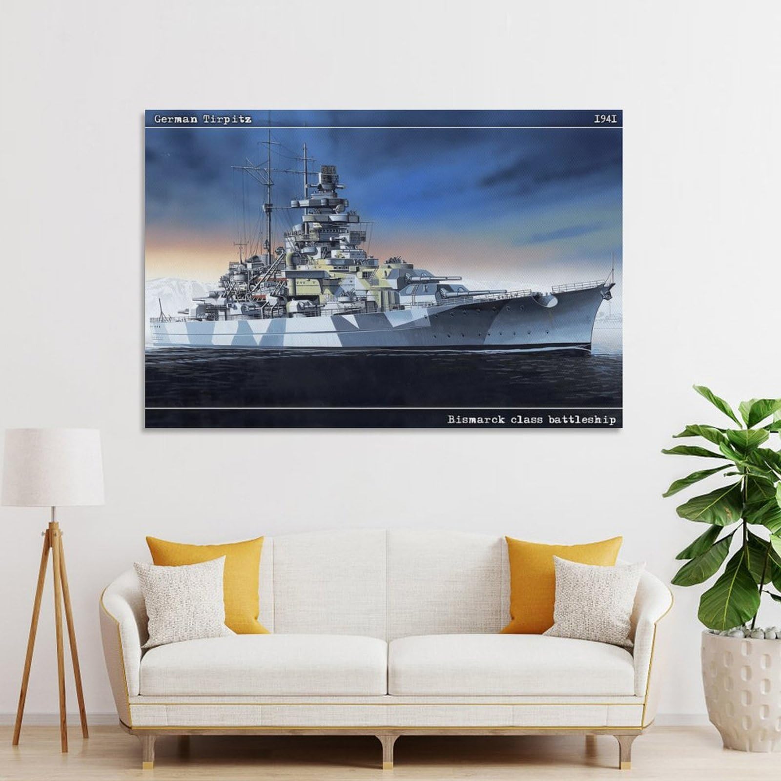 Junmoney Unframe-Style-4 German Tirpitz Battleship Decorative Wall Artwork 08X12inch(20X30cm), For Corridors, Hallways Or Apartment Entries, Home Artwork For First Impressions