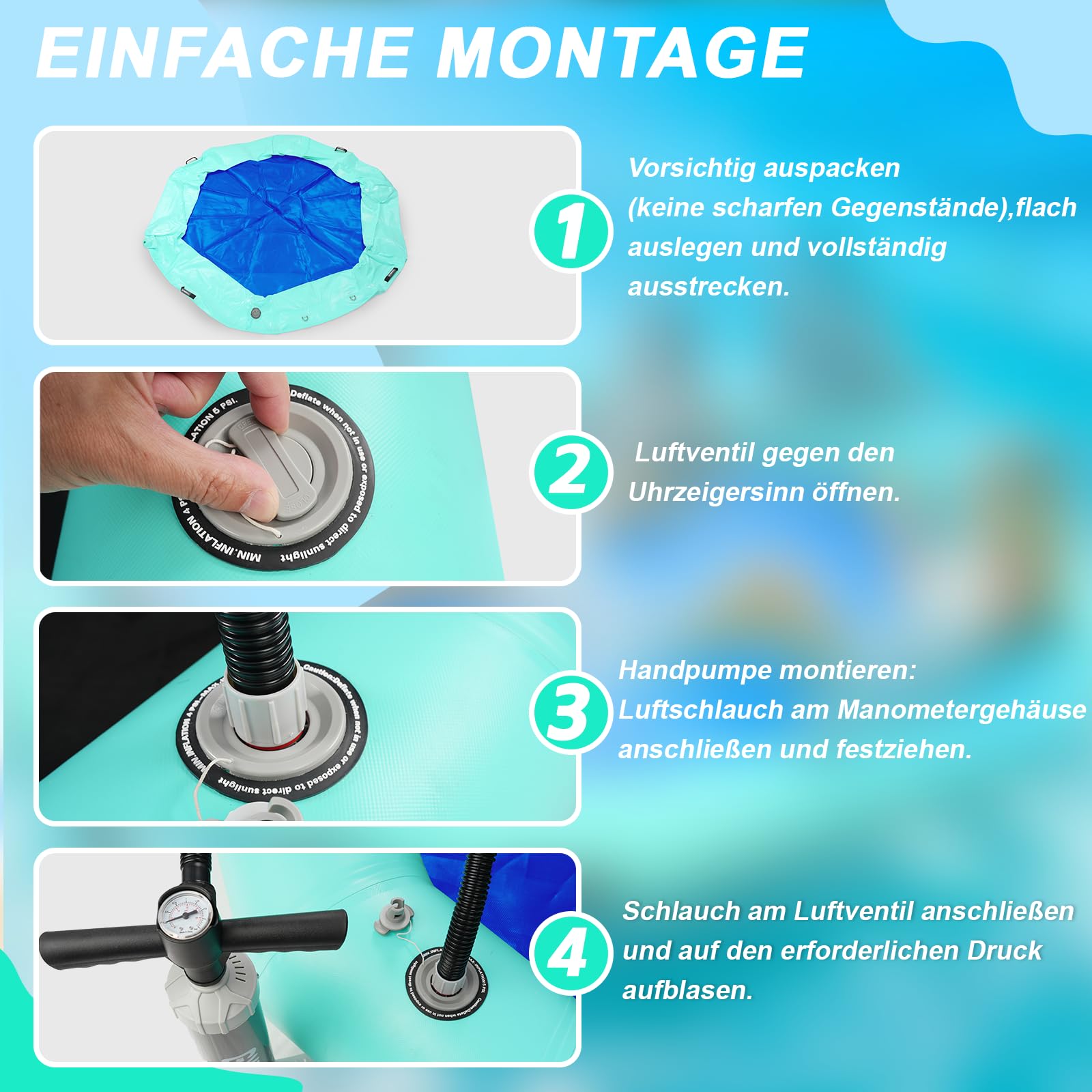 Aufblasbares Schwimmdock 240cm, Sechseckig mit Netz | Strapazierfähiges PVC, Langlebig, Stabil. Für Pool, See, Strand. Netzmitte zum Entspannen. Schnell Aufblasbar, Tragbar