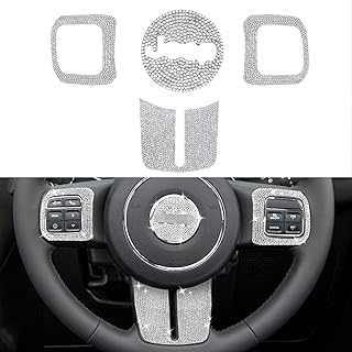 4pcs Bling Steering Wheel Sticker Cover Trim for Wrangler JK JKU-2011 2012 2013 2014 2015 2016 2017，for Jeep Compass 2011 2012 2013 2014 2015 2016 2017(Bling white-For-4Pcs)