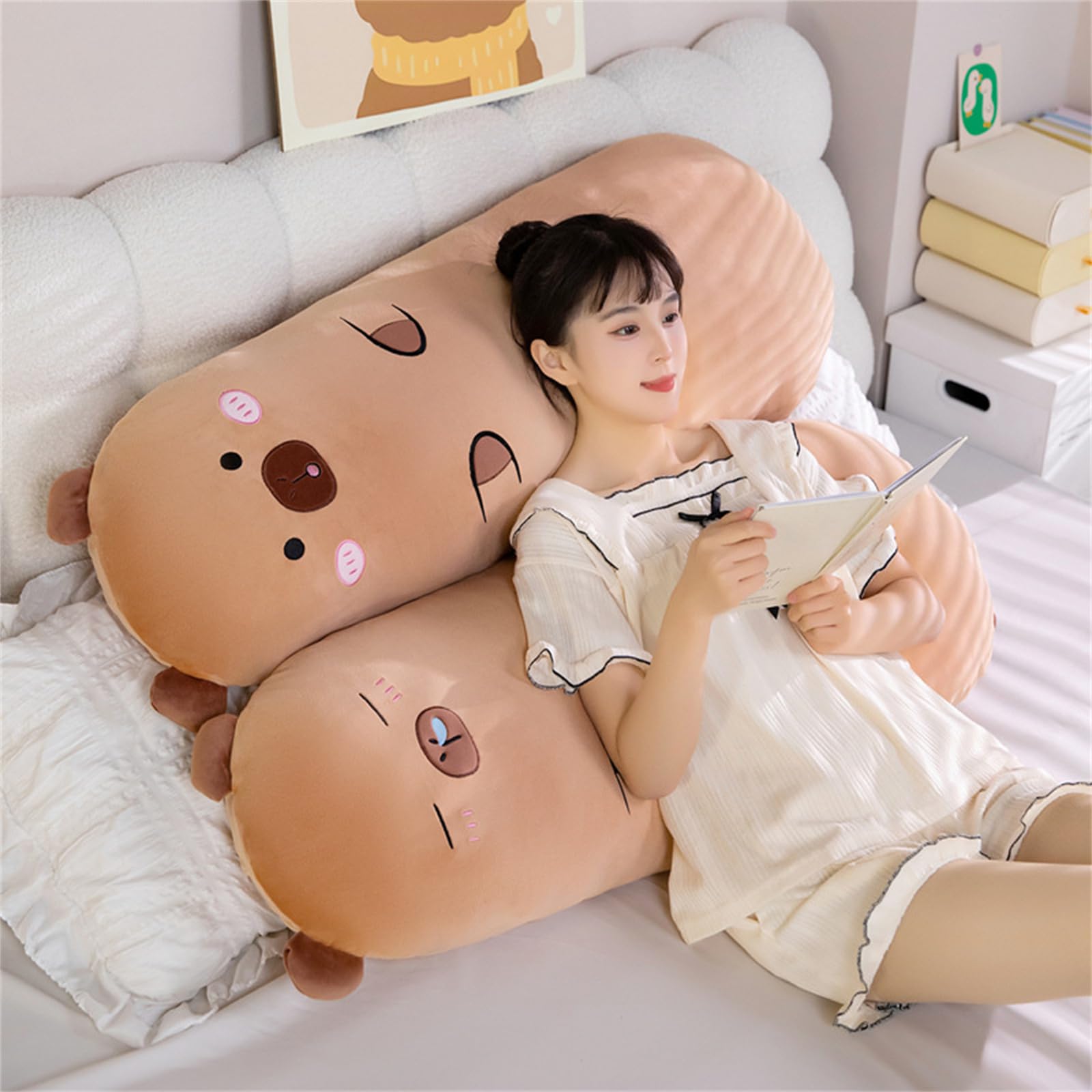 Kuscheltier Capybara Plüschkissen Stofftiere Lang Plüschtier Ausgestopftes Tier Spielzeug Kuschelkissen Geschenk Plüschkissen Kinder Seitenschläferkissen Tier (120cm,Schläfriger Stil)
