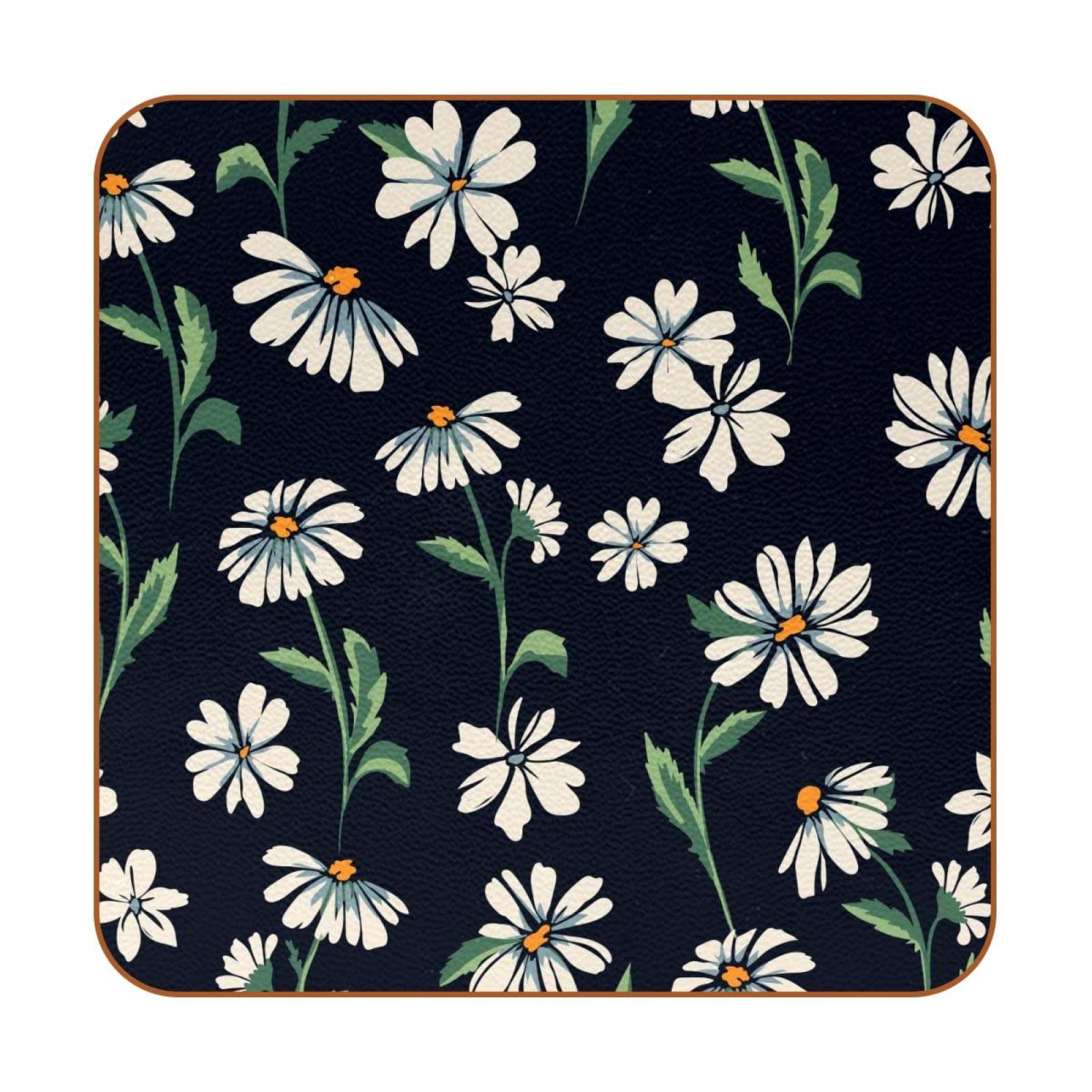 Dessous de verre marguerites avec base antidérapante haute adhérence lot de 6