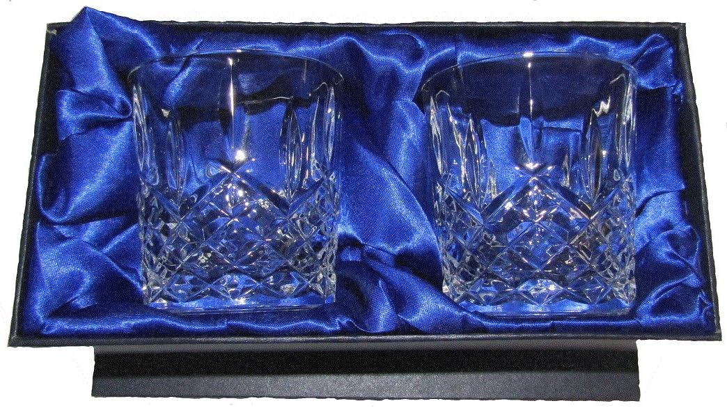Hand Cut 24% Crystal Whiskey Glasses with Black and White 2 x