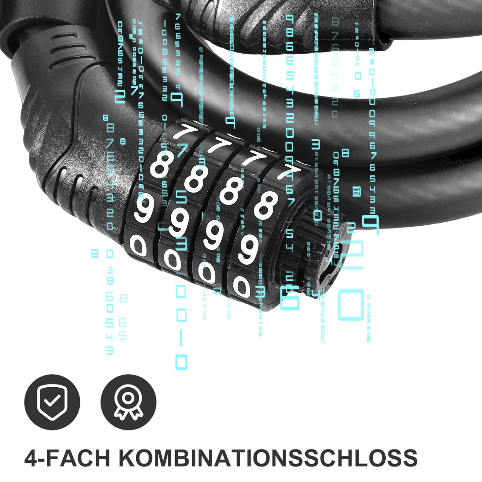 E Roller Schloss,4-stellige Fahrradschloss Kabelschloss Kompatibel für Xiaomi M365/Pro2/Max/ES/GXL Essential Scooter/Fahrrad/Motorrad/Baby 1.2m/12mmAnti-Diebstahl Ideal Zahlenschloss für 12 Stahlkabel