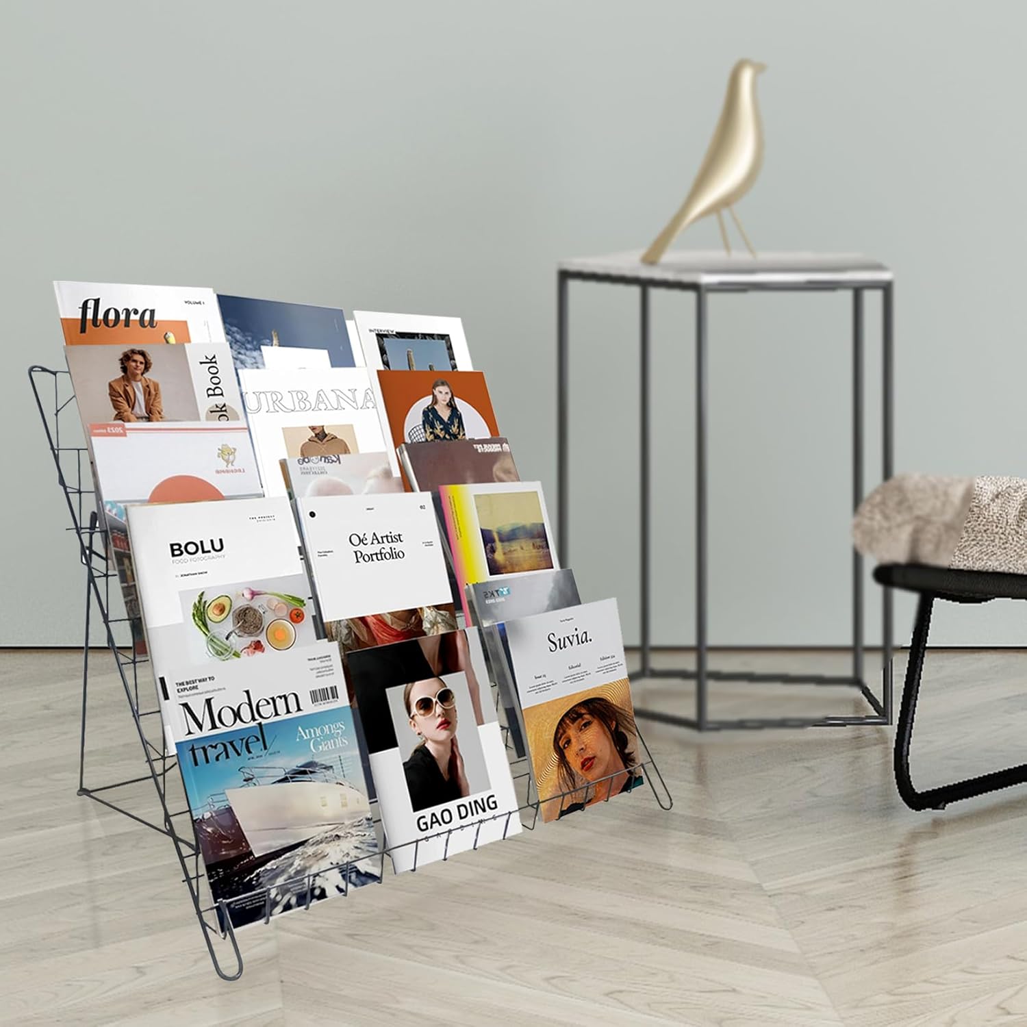 6 Tier Wire Magazine Rack - Comic Book Rack Wide Wire Tabletop Display Rack for Exhibitions Office Table Top Book Brochure Literature Comic Greeting Card Shelf Holder Stand