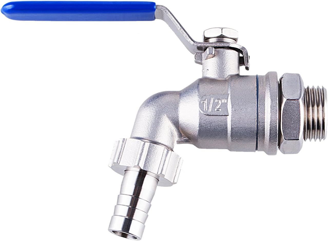 TIZZE 1/2 inch Stainless Steel Ball Valve Weldless Bulkhead for Building Home Brew Kettle/Mash Tun