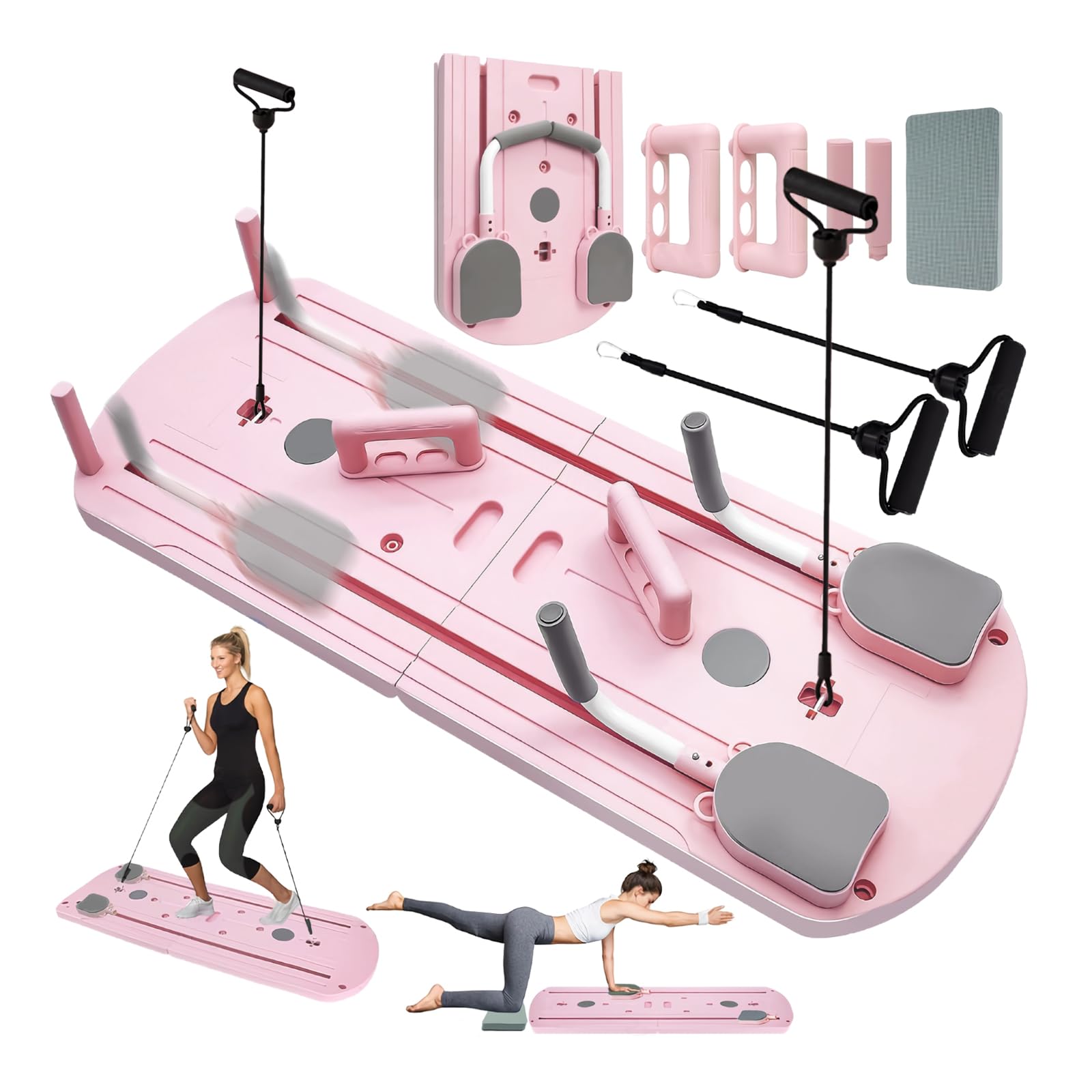 Pilates Reformer Machine Set & Pilates Board Equipment, 4-in-1 Portable Pilates Kit for Home with AB Roller Resistance Bands, Better Me Full Body Workout System for Women