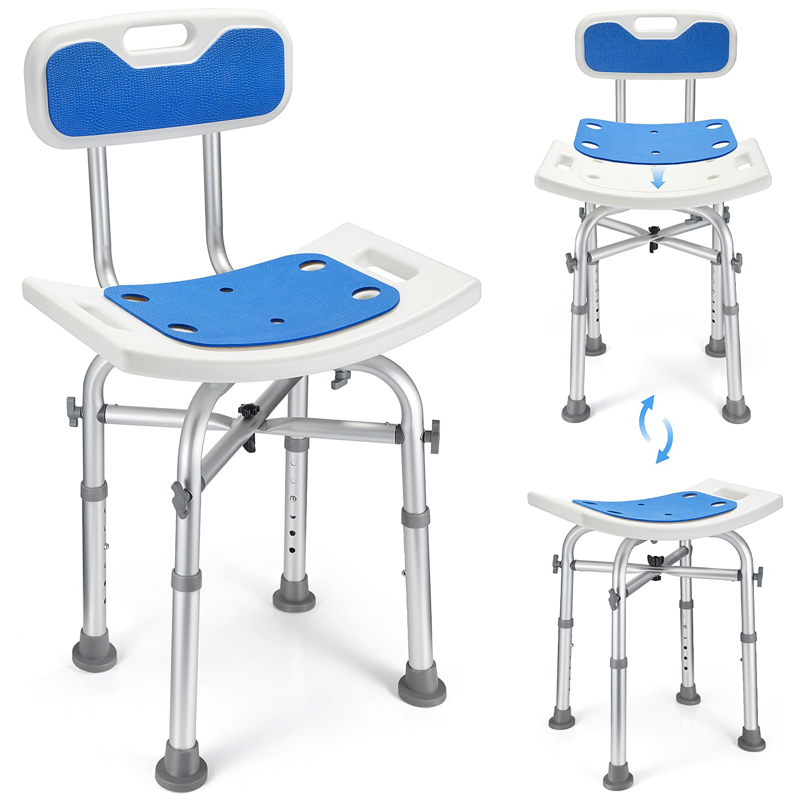 Heavy Duty Shower Chair, EVA Padded Bath Seat with Height Adjustable Tube- Tool Free Anti-Slip Shower Bench Bathtub Stool for Elderly, Senior, Handicap & Disabled