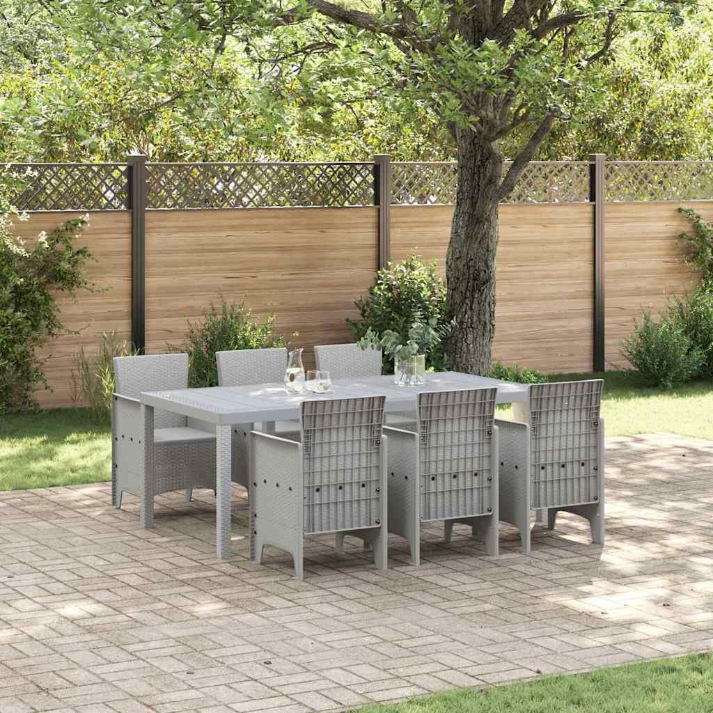 Juego de muebles de jardín de 7 piezas, color gris claro, polipropileno, 200 x 100 x 73 cm, diseño moderno, resistente y duradero, protección contra la intemperie, juego de muebles de terraza