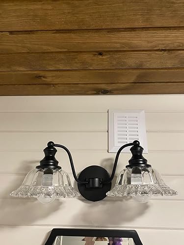 Miniatura 4 de Luminarias de Baño Estilo Granja Negras, Luces de Tocador para Baño, Luminarias de Tocador de 2 Luces Negro -,Latón,Vidrio de latón,Blanco,Vaso de