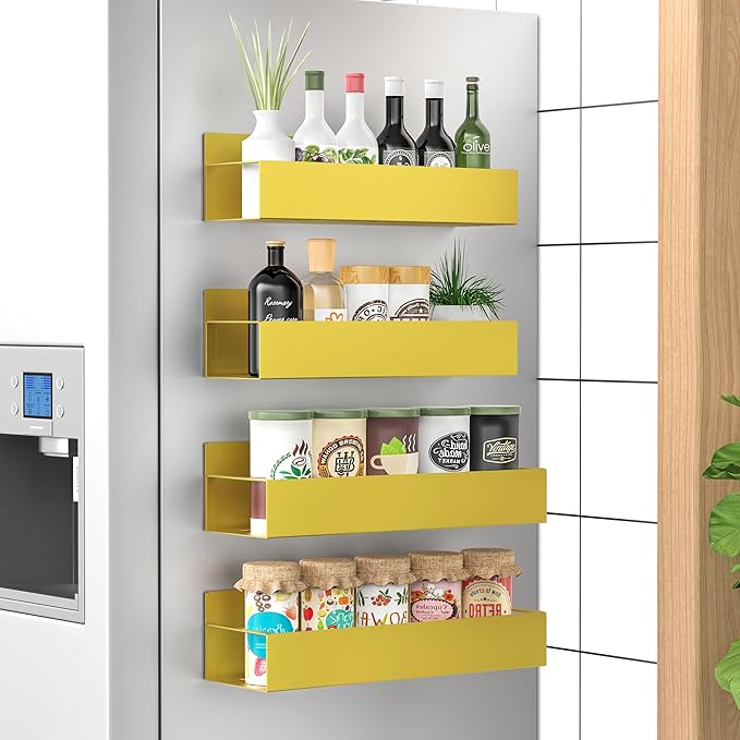 4 Pack Magnetic Spice Storage Rack Organizer for Refrigerator and Oven, Green Fridge Organizers and Storage