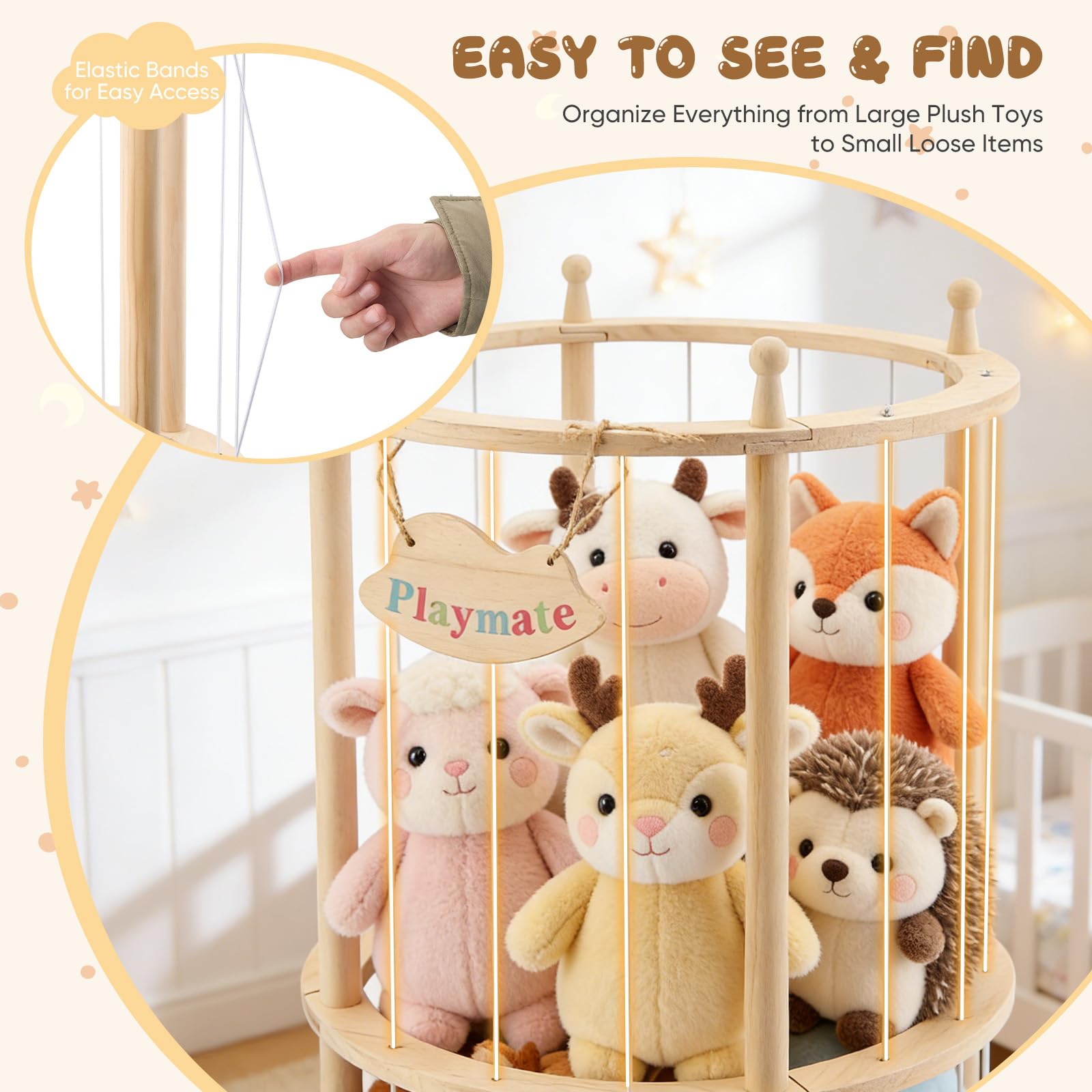 Almacenamiento de peluche, con ruedas equipadas de freno de 360°, ideal para habitación de bebé, salón, dormitorio, muebles de habitación infantil (137 x 51 x 51 cm)