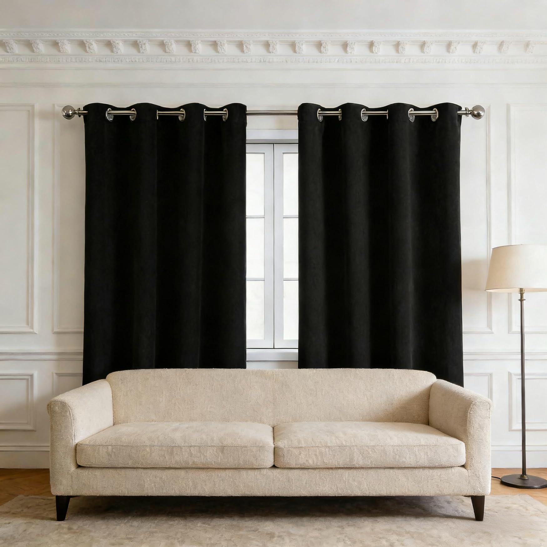 Rideau occultant 160 x 200 cm noir à oeillets isolant thermique pour salon