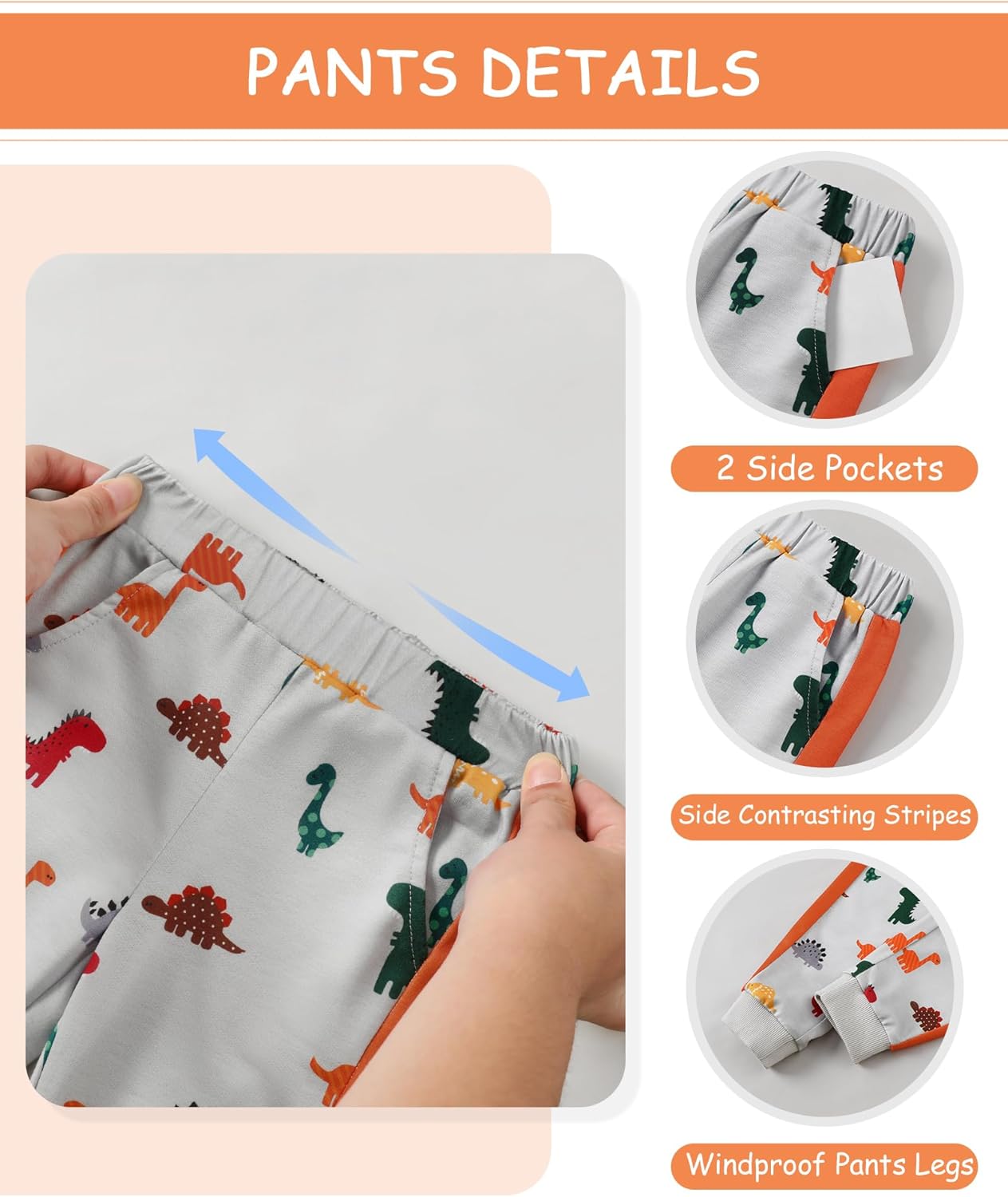 Baby Boy Clothes Infant Toddler Fall Winter Outfits Little Dinosaur Printed Long Sleeve Hoodie Tops+Pants 2Pcs Set - Image 6