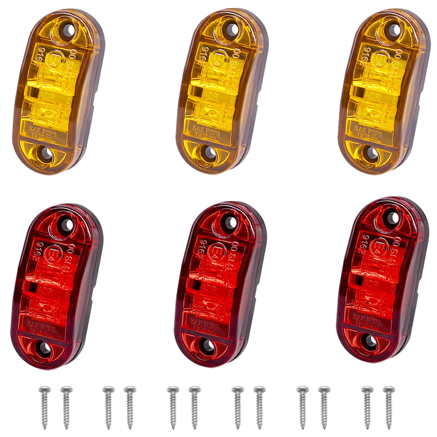 Tnisesm 6Pcs Amber+Red 2.5 Inch Waterproof Trailer Marker Lights, 2 Diode LED Trailer Side Marker Light, Oval Running Lights For RV Camper Accessories