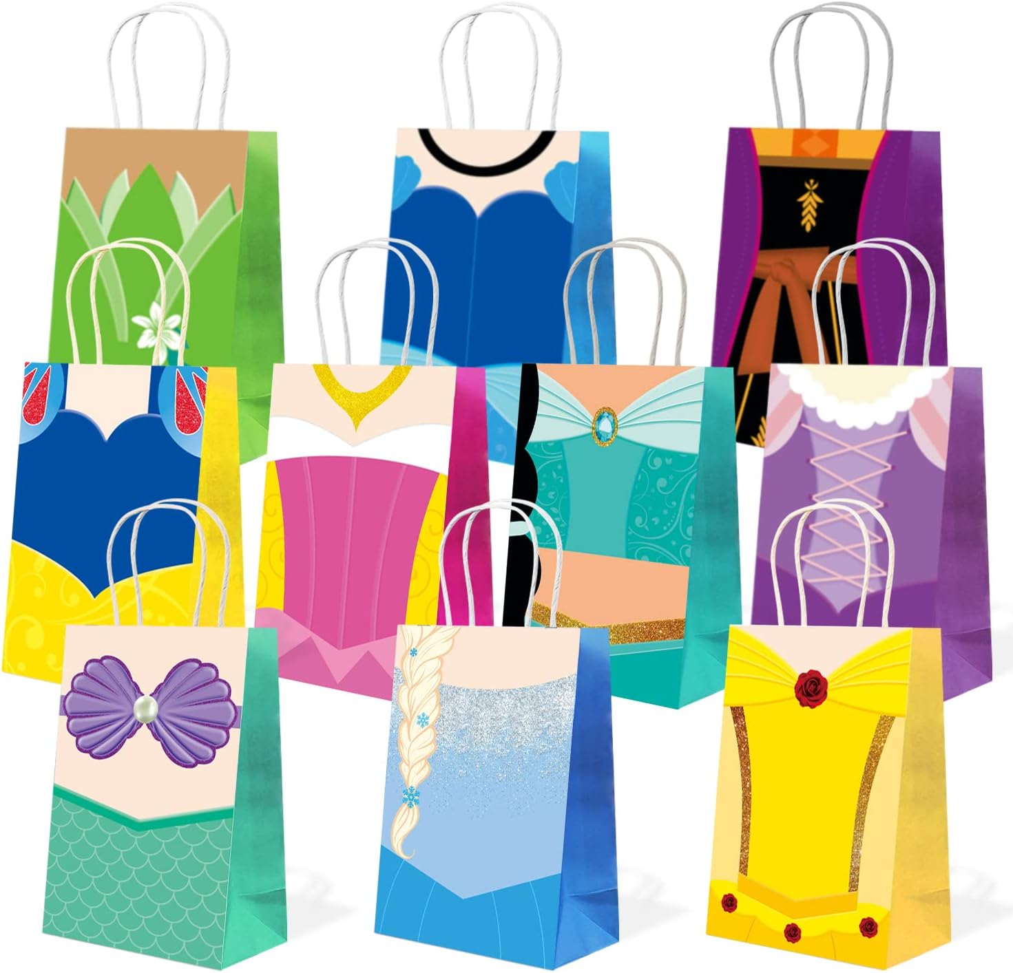 10pcs Princess Party Bag Party Supplies 10 Patterns Paper Gift Candy Bags Birthday Party Favors for Boys Girls