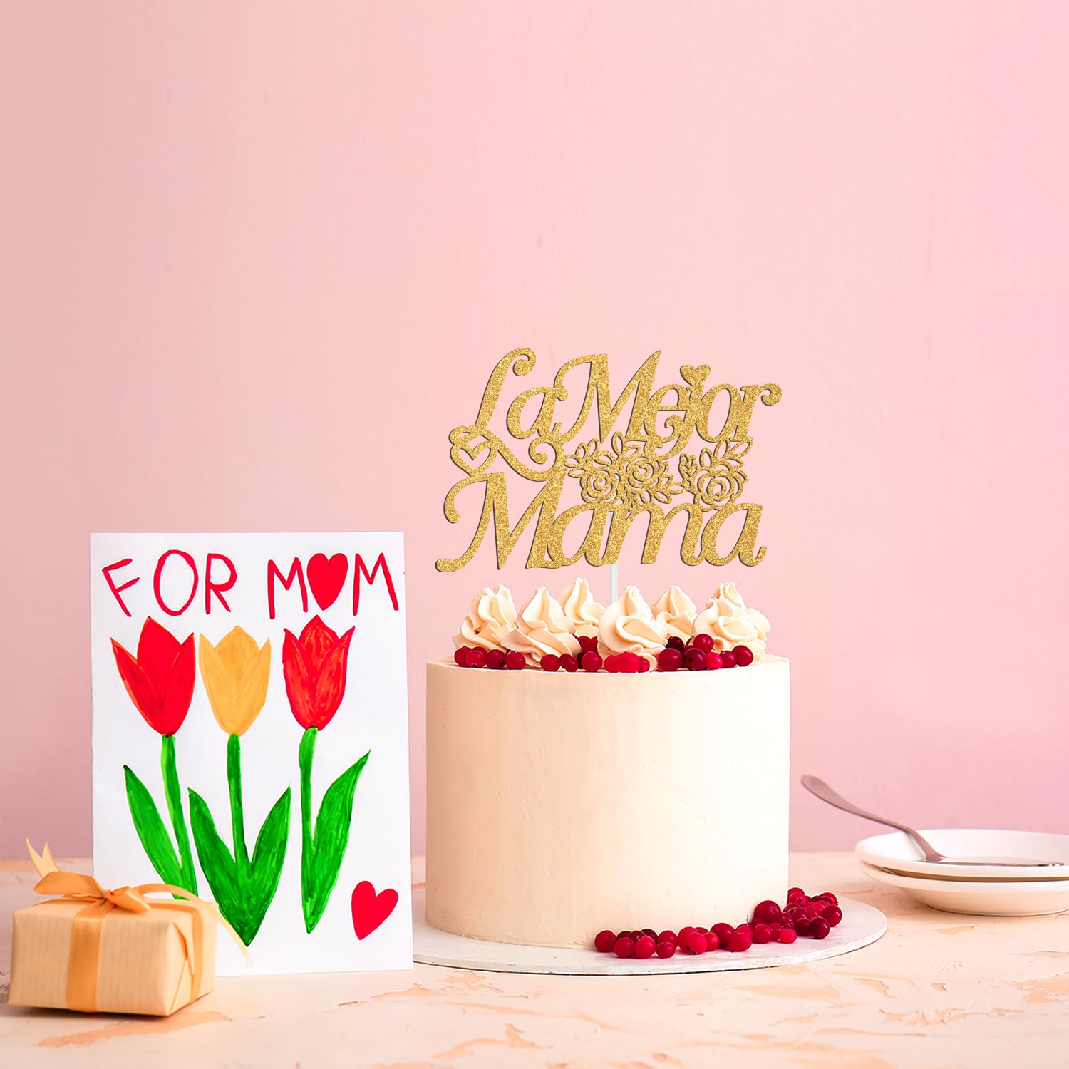 Cake Topper Beste Mama van hout, taartsteker, steker, mama taartdecoratie voor verjaardag, Moederdag mama taart, grootte: 15 x 23 cm
