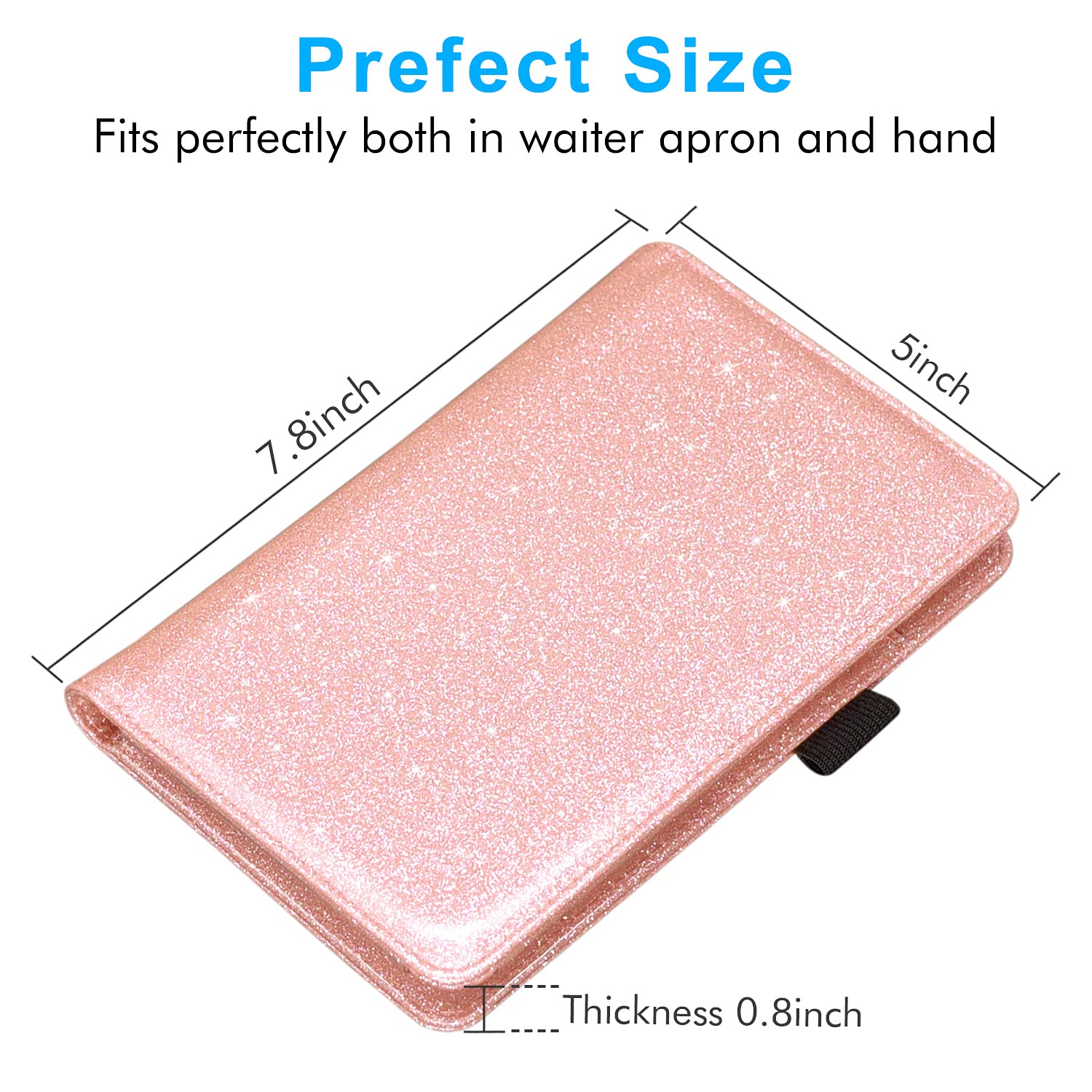 ACdream Waitress Book Server Wallet - Rose Gold Glitter Check Holder With Money Pocket For Restaurant Staff