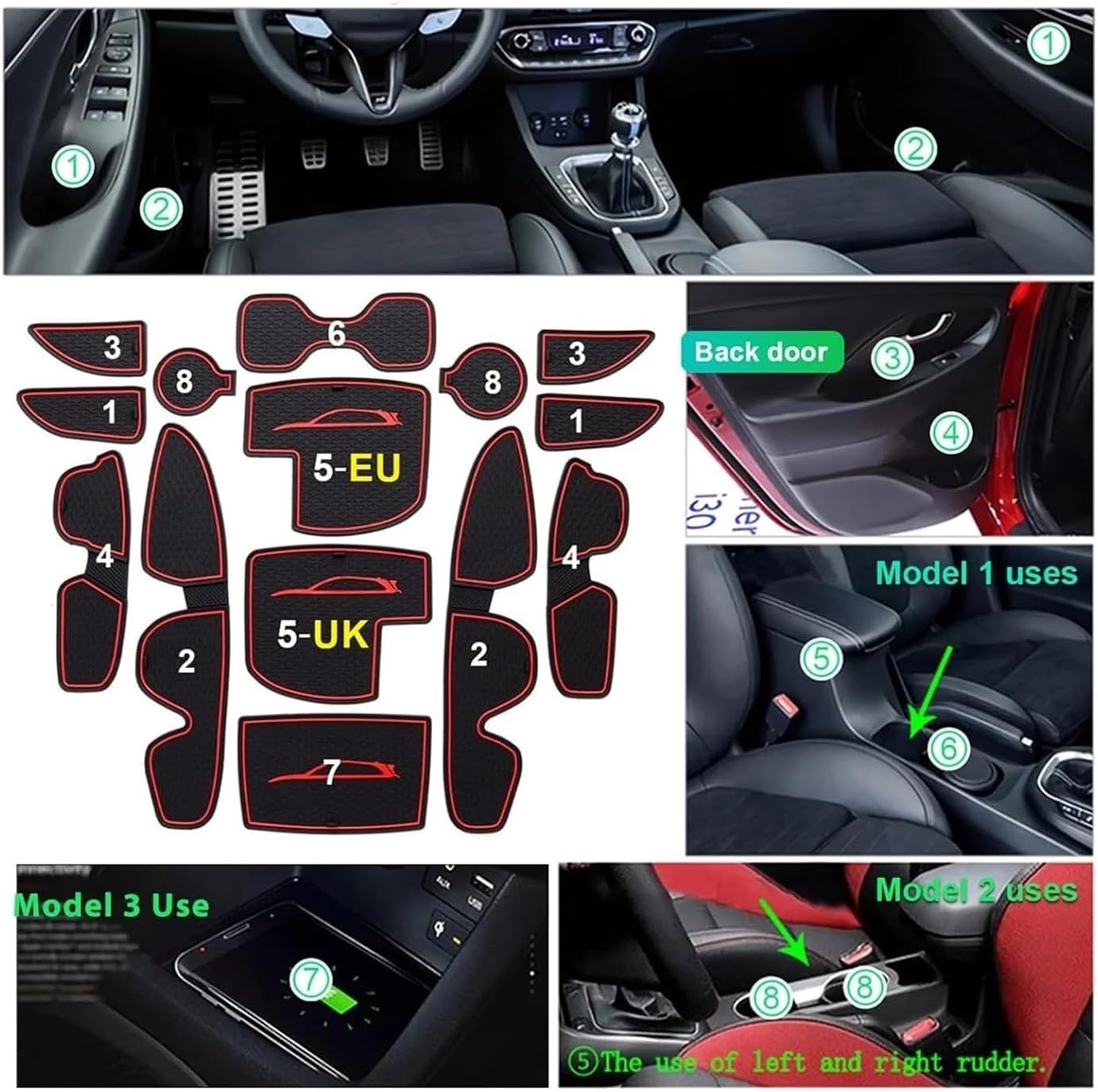 Compatible with Hyundai i30/ i30 N/ i30 N Line 2017-2024 Car Door Groove Mat Anti-Slip Slot Pad Auto Compatible with Hyundai i30 Accessories 2023(Black)