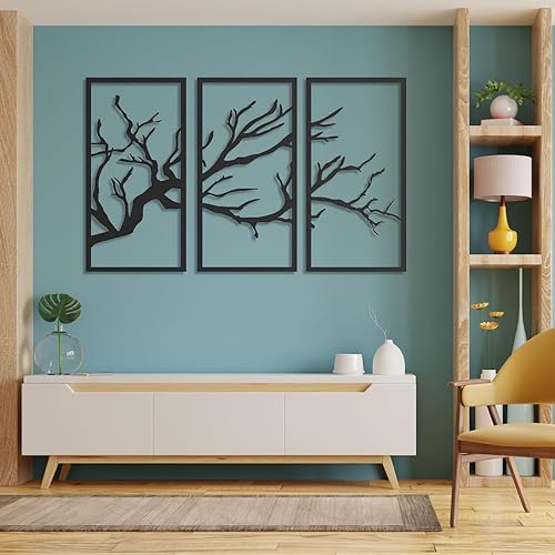 Miniatura 6 de fayholy Arte de pared de metal, árbol de la vida, 3 piezas, para colgar en la pared, arte de pared de metal del árbol de la vida, decoración