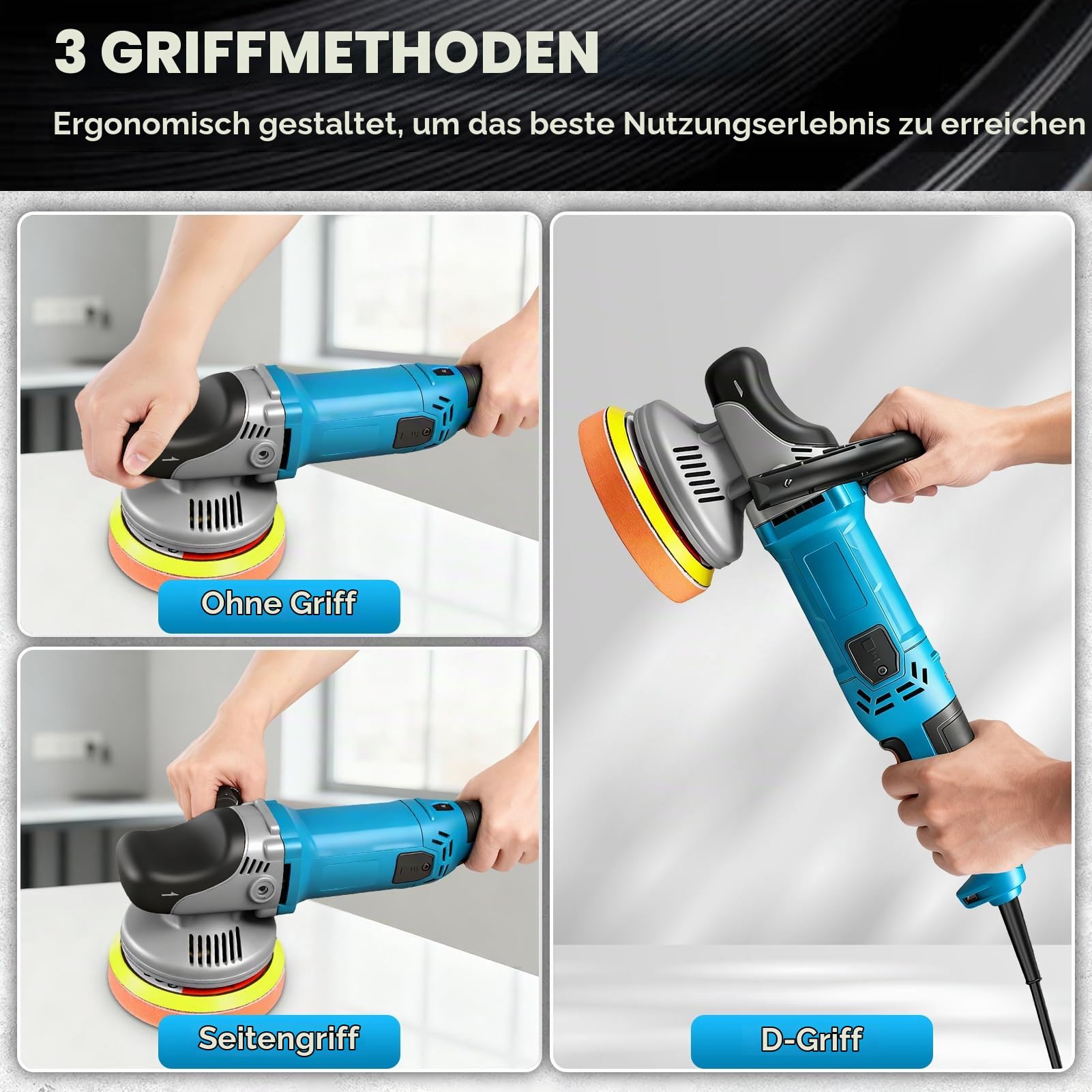 Poliermaschine Auto Set, 1200W Auto Exzenter Poliermaschine, 26 pcs Professional Set, 8 Geschwindigkeiten, 2M Kabel, 6 Zoll Orbital Auto Politur für Wachsen/Autodetaillierung