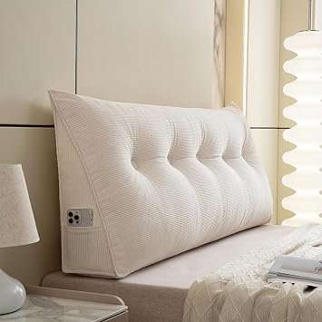 2026 Pillow Headboard Twin XL, Dorm Wedge Pillow Headboard Twins Removable for Cleaning, with Side Pockets Crib,Corduroy White