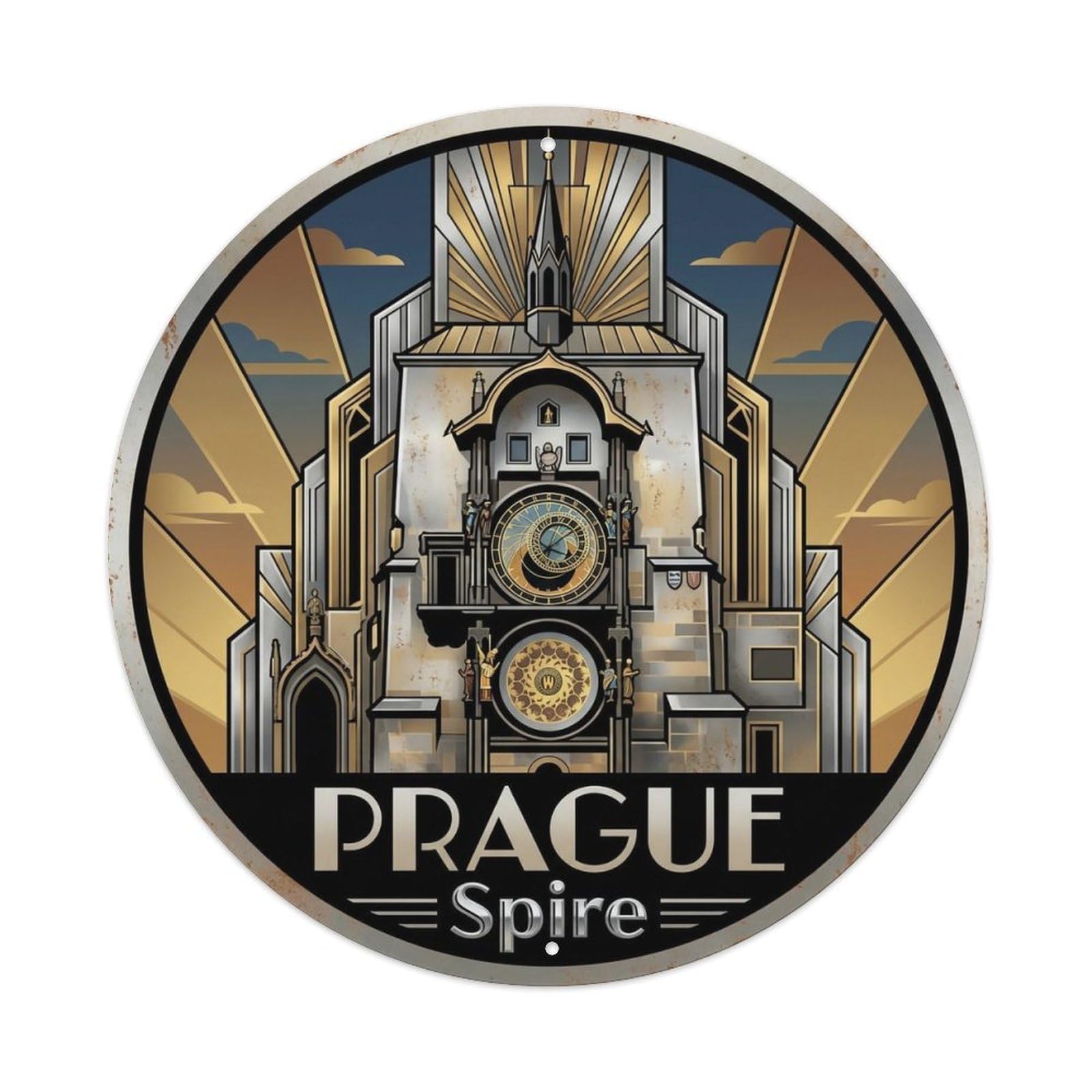 Vintage Travel Prague Czechia Tower Metal Tin Sign