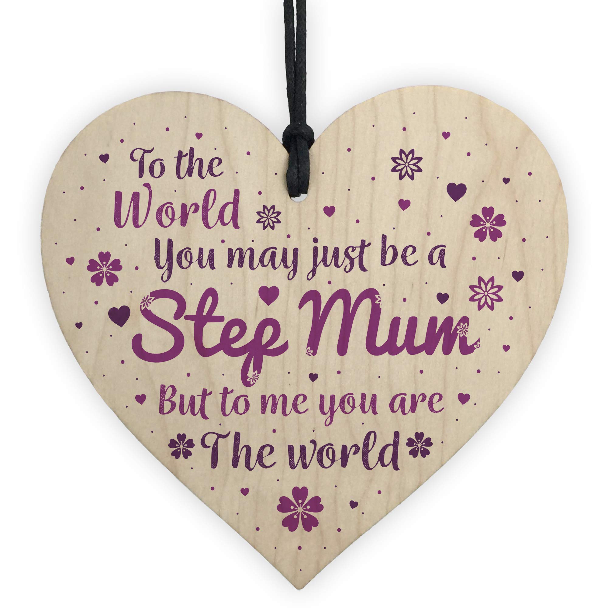 Red Ocean Step Mum Daughter Mum Mummy Wooden Heart Plaque Birthday Christmas Gifts For Women THANK YOU