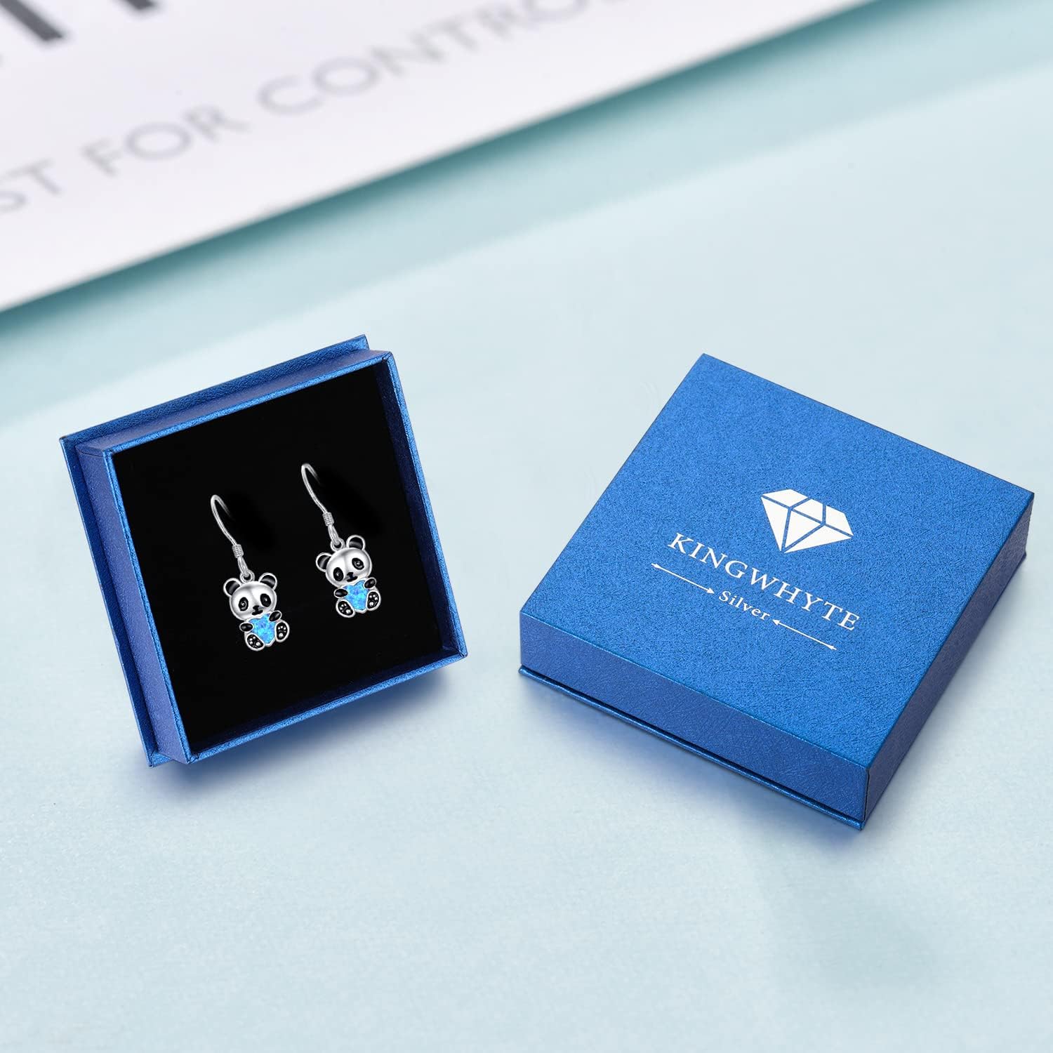 KINGWHYTE Panda Earrings 925 Sterling Silver Opal Drop Earrings Panda Dangle Earrings Cute Animal Jewelry Birthday Christmas Gifts for Women - Image 6