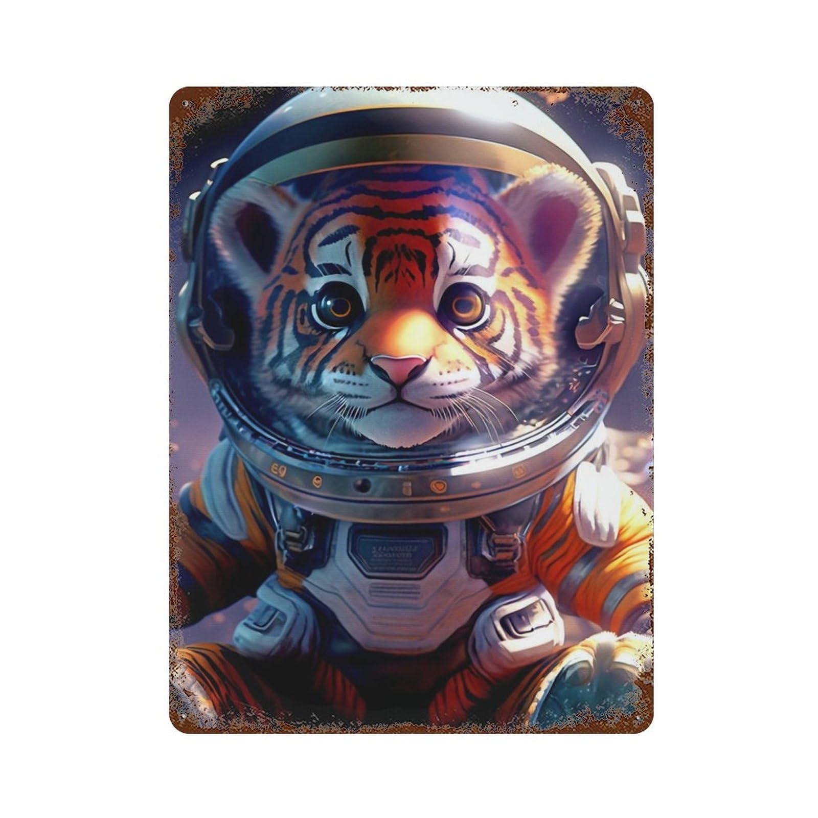 Retro Metal Sign with Tiger Astronaut Design 15.7"x11.8", for Shed, Workshop And Garage Wall Decor, Industrial Home Decor