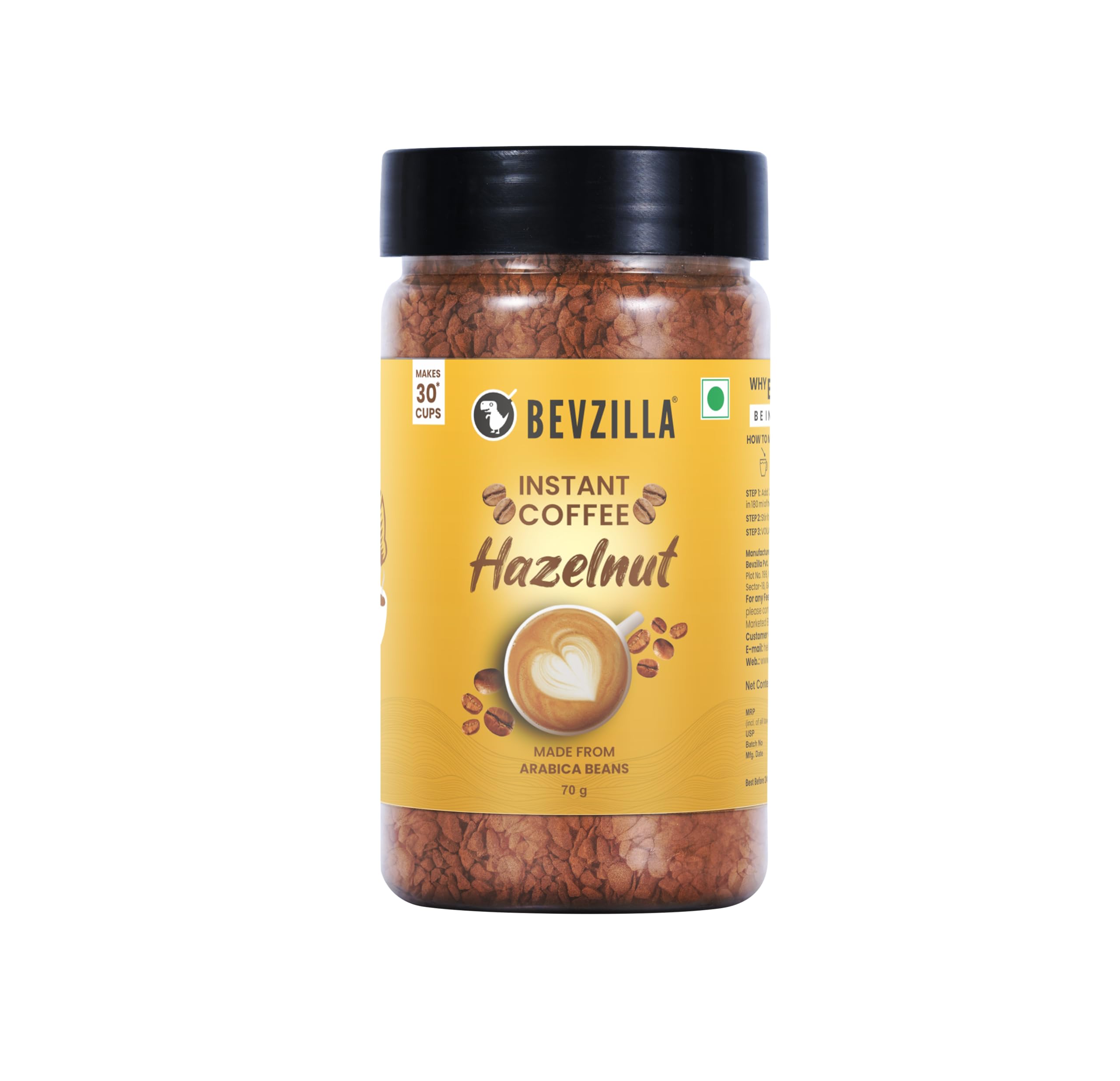 Bevzilla Instant Coffee Powder (Turkish Hazelnut Flavour) - 75 Grams | 100% Arabica Beans | Hot & Cold Coffee | Makes 40 Cups | Strong Coffee | Flavoured Coffee| Glass Jar-image-43