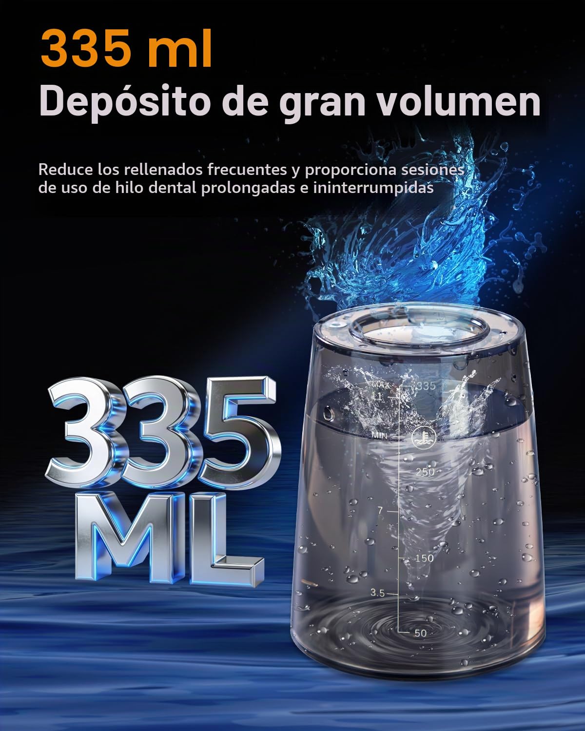 MySmile LP221 UVC - Irrigador dental inalámbrico esterilizable para dientes, 335 ml, pantalla OLED portátil, con 4 modos, 8 puntas de chorro y una bolsa de almacenamiento para el hogar y los viajes