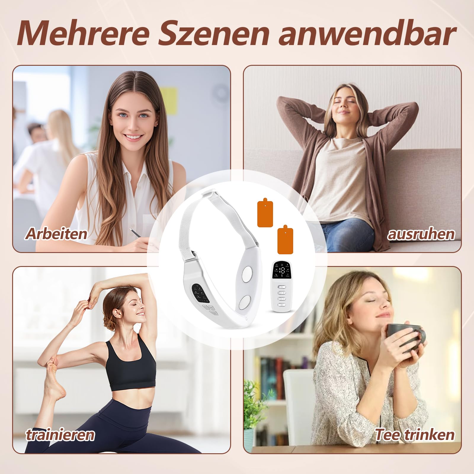 Elektrisches V-Face Shaping Massager, EMS Facelifting Gerät Weiß mit 6 Modi 18 Intensitätsstufen, Doppelkinn Entferner mit Fernbedienung, Gesichtsmassagegerät für Schlanke Kieferlinie