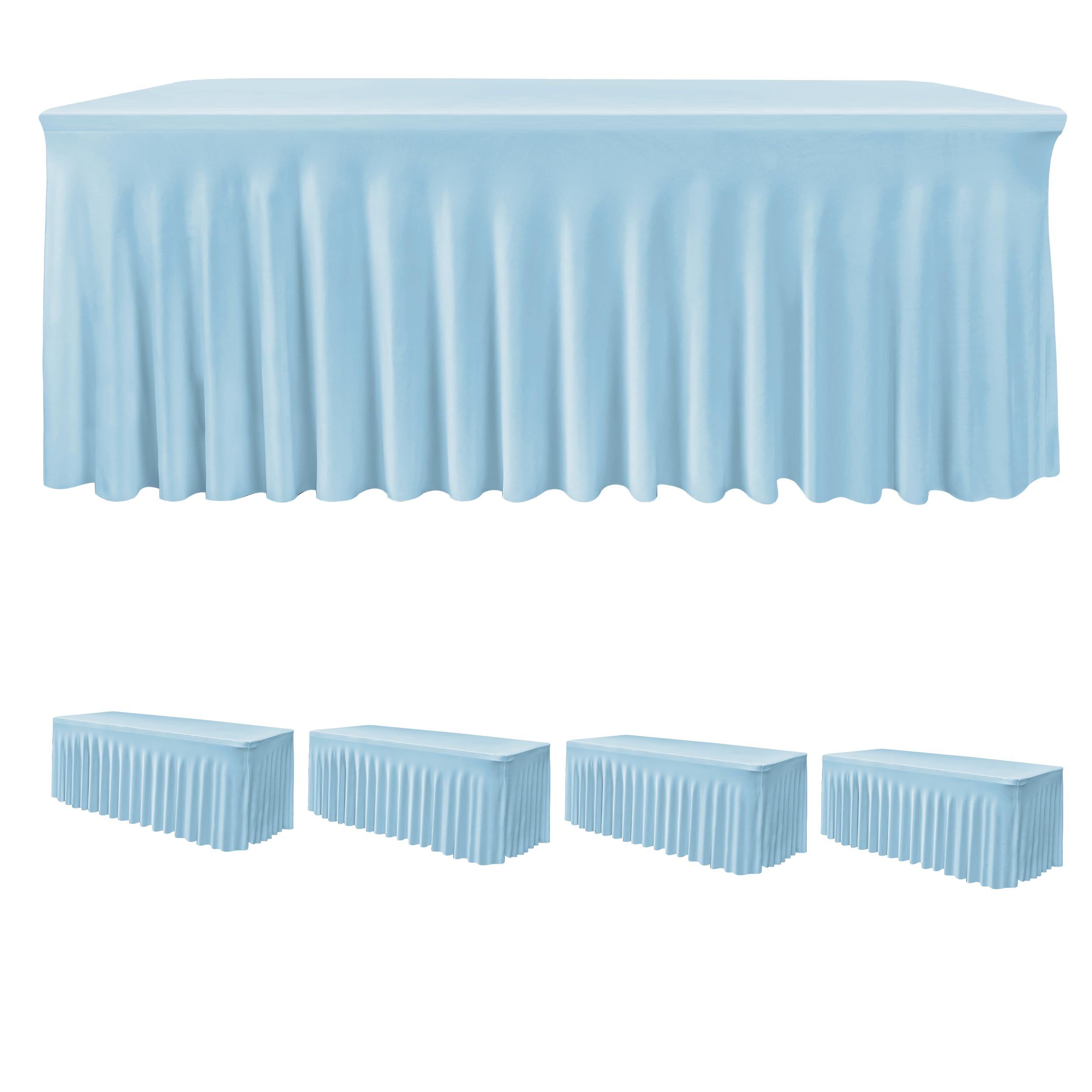 4 Pack Baby Blue Spandex Table Covers 4ft Rectangle Ruffle Skirts for Party