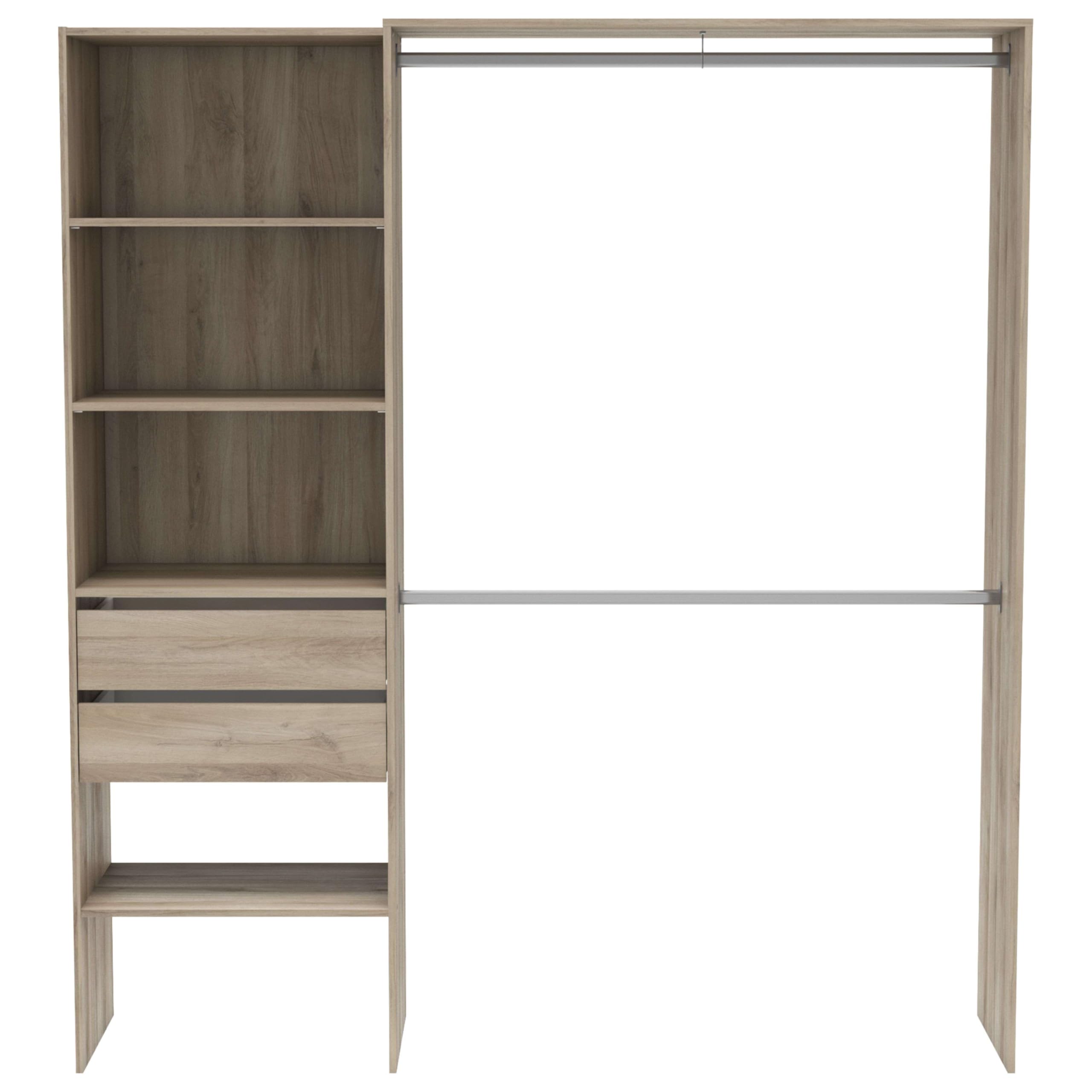 Grand Dressing En Bois Avec 2 Penderies, 2 Tiroirs et 5 Niches – Idéal Pour Chambre Adulte – Coloris Chêne Kronberg - 185 x 205 x 45 cm