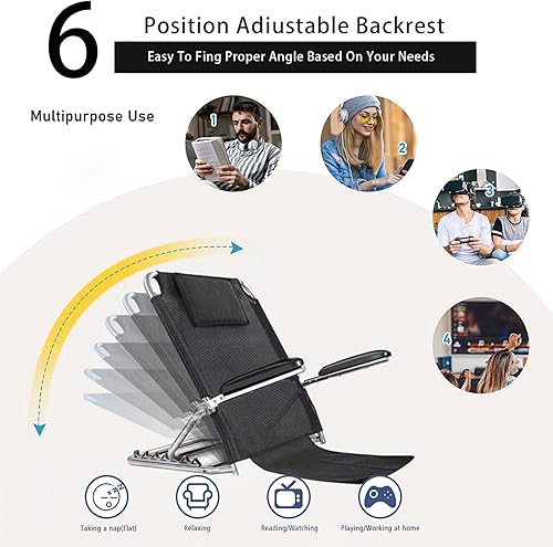 Miniatura 4 de Respaldo de cama plegable con reposabrazos, silla de piso para lectura de adultos, cuidado del paciente, silla de cama con almohada, respaldo para