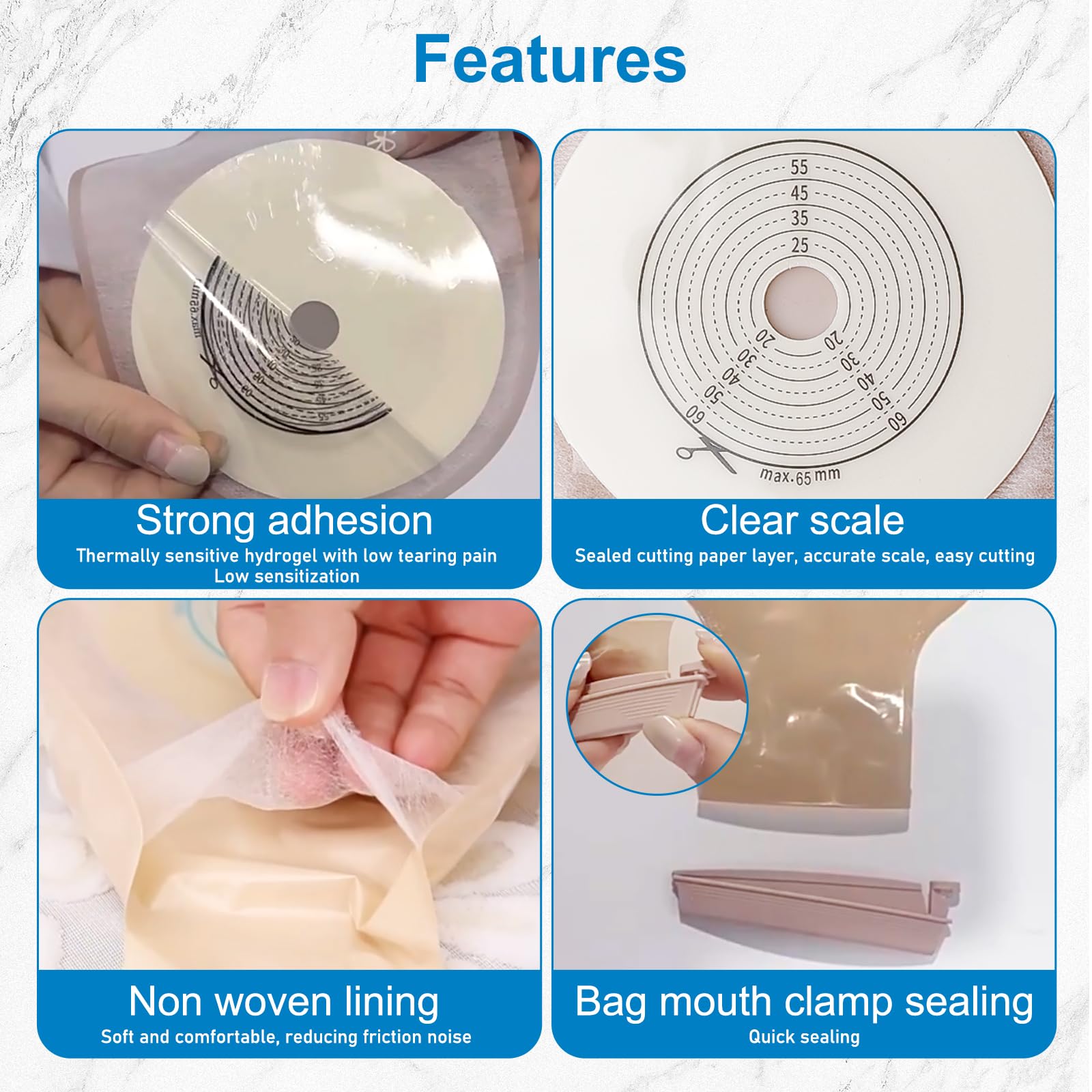20 Bolsillos de colostomía: Bolsillo de ostomía de una sola pieza para mujeres y hombres, Bolsillo de ostomía desechable con cierre de clip, bolsillo de ostomía de una sola pieza drenable para el