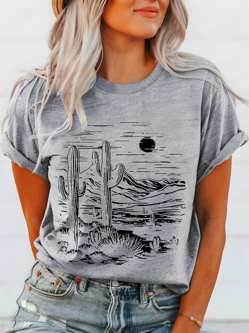 Women Vintage T Shirt Short Sleeve Summer Cactus Tshirt Funny Graphic Tees - Image 2