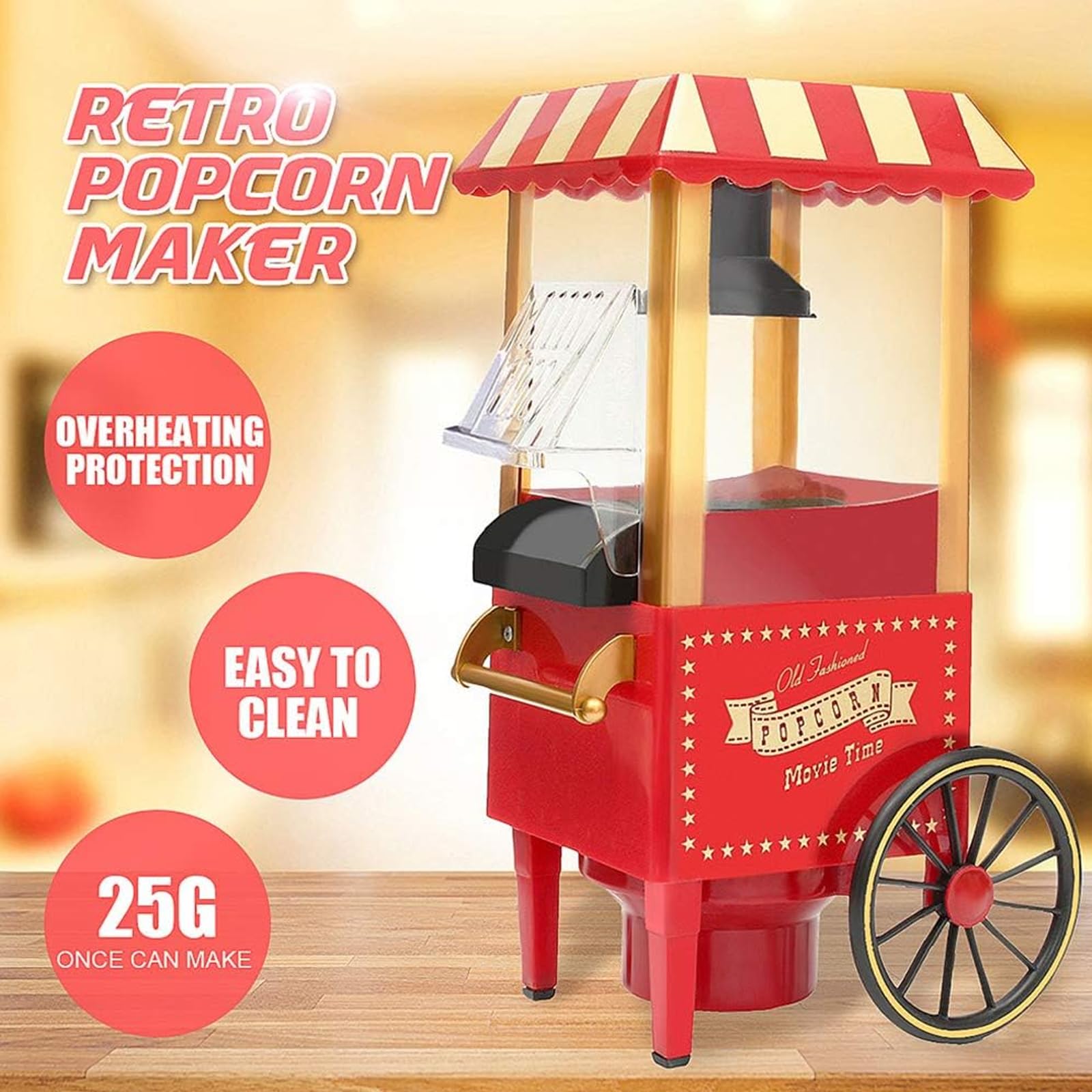 Macchina Elettrica per Popcorn, Design retrò Rosso, Senza Grassi per La Casa, Feste, Cinema, Bambini, Amici, Regali Creativi per La Famiglia