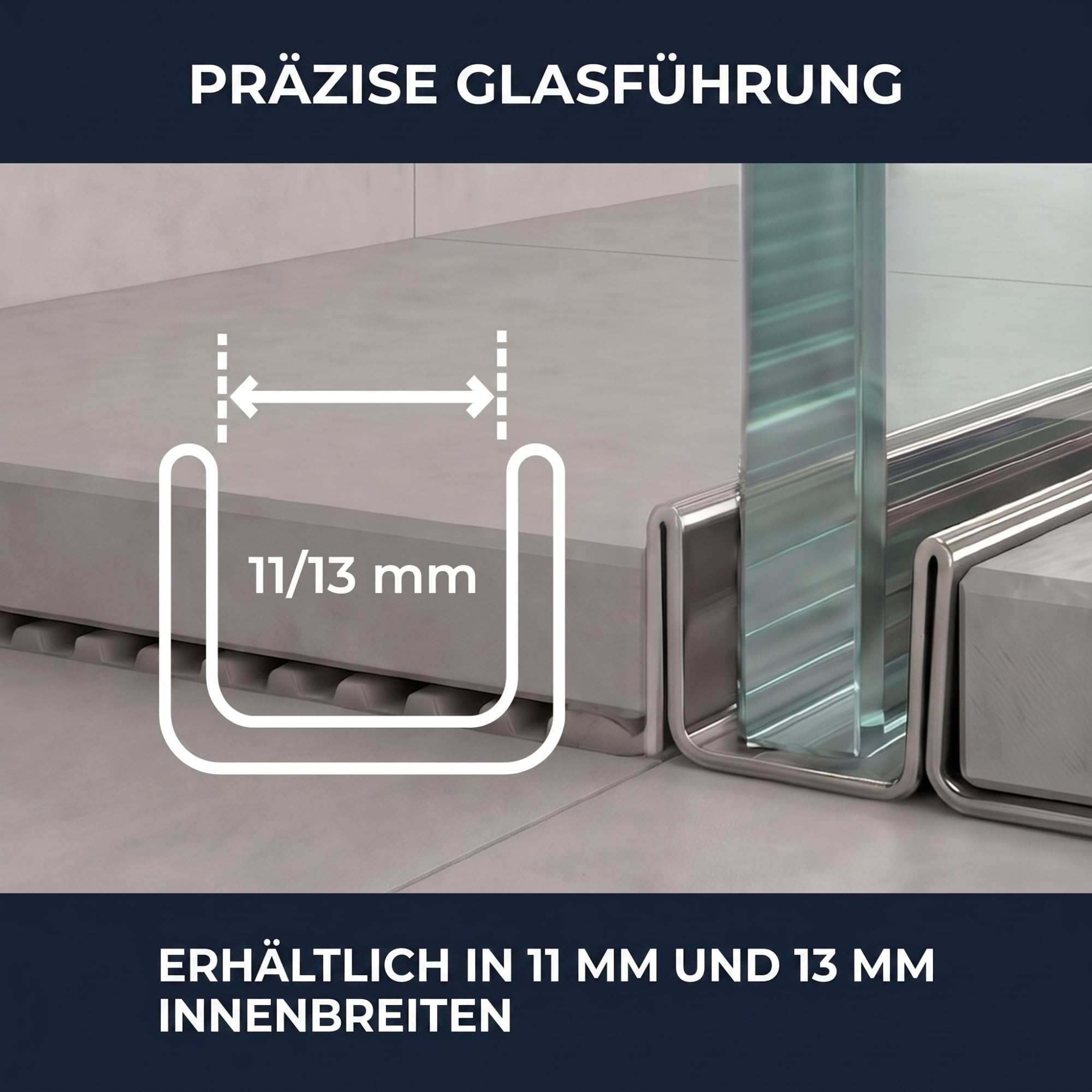 Glasführungsschiene Fliesenprofil 200cm x 11mm x 12,5mm