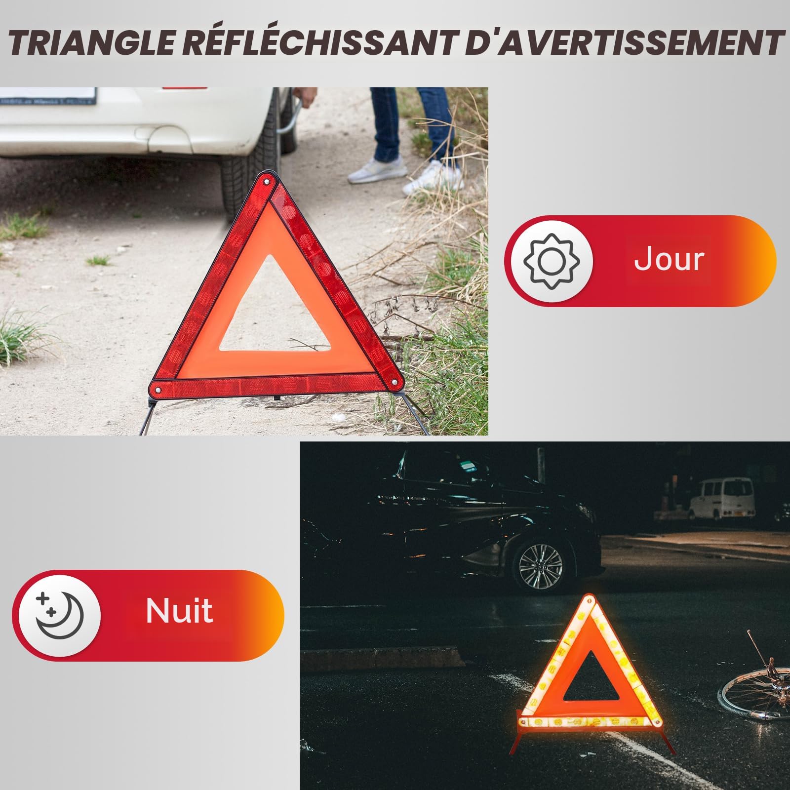 Triangle De Signalisation Pliable Voiture Avec Boîte De Rangement - Panneau Réfléchissant Sécurité Route