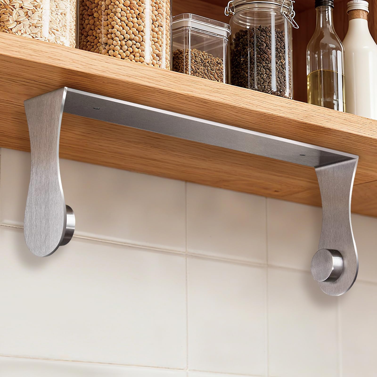 Paper Towel Holder Under Cabinet, Wall Mount, Stainless Steel, Silver