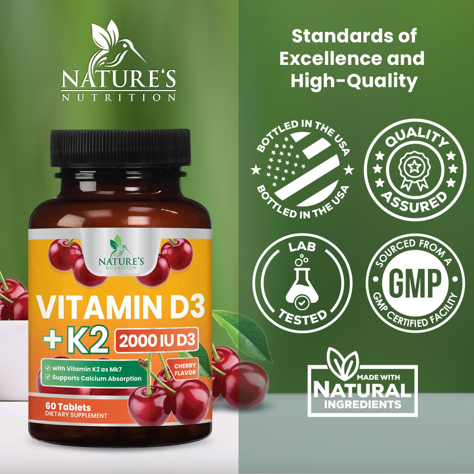 Vitamin D3 K2 Supplement 2000 IU D3 - Extra Strength MK-7 K with Vitamin D3 - For Immune Support, Heart, Teeth & Bone Health - Easy to Swallow, Max Absorption D3K2 Chewable, Berry Flavor - 60 Tablets — Amazon image 4