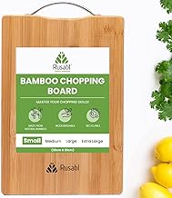 Rusabl Bamboo Wooden Chopping Board with Metal Handle, Multipurpose Cutting Board for Vegetables, Fruits & Cheese, for Kitchen Use, BPA Free, Eco-Friendly, Anti-Microbial (S, 30 x 20 cms)