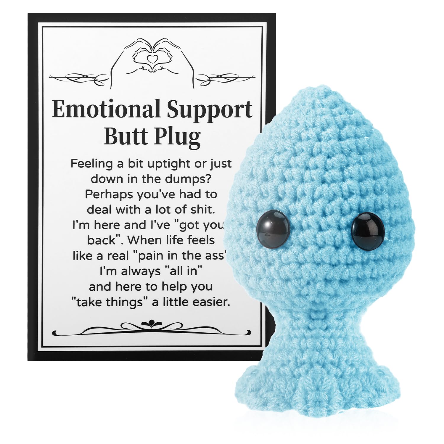 Amazon.com: TOYMIS Positive Butt Plug, Prank Emotional Doll Support Butt  Plug Crochet with Inspirational Card for Gay Lesbian Pride Gift Home Office  Decor Christmas Gag Gifts : Toys & Games