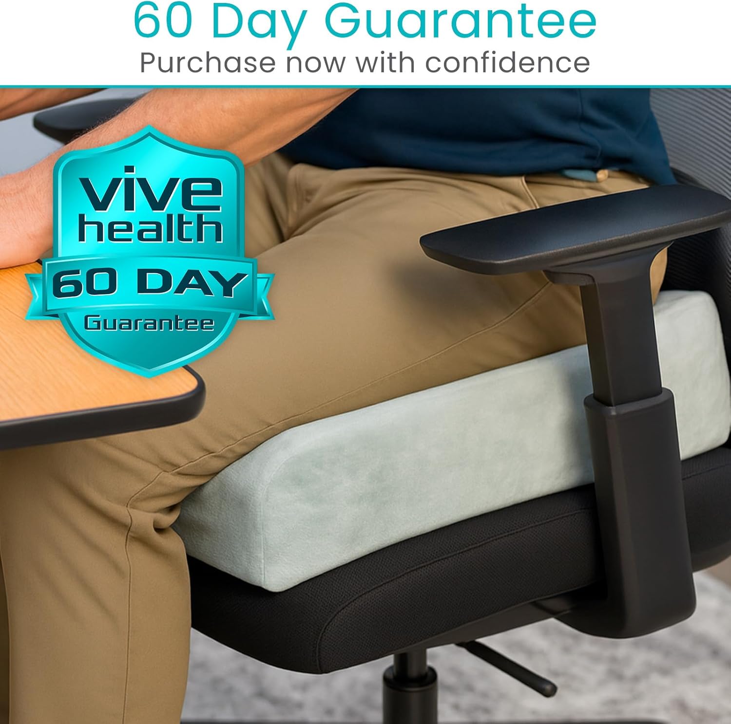 Vive Seat and Chair Cushion - Easy Rise for Elderly for Office, Wheelchair, Desk, Car & Couch - For Computer Use - Foam Sofa Pad With Cover - For Adults/Seniors - Relief for Back, Tailbone or Sciatica