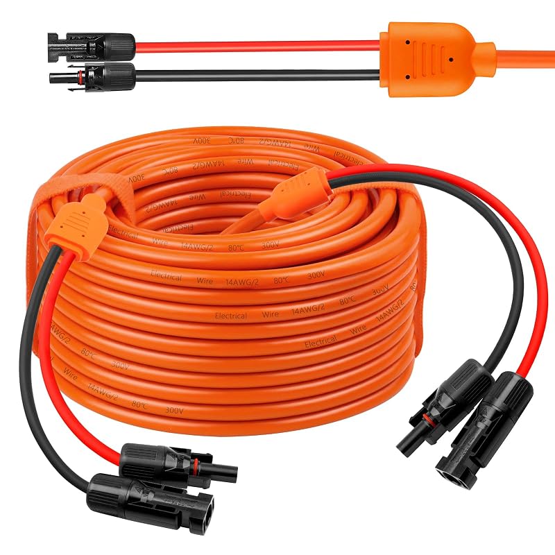 Cabo de Extensão Solar MC4 Kimbluth 10AWG e 14AWG com Conectores Macho e Fêmea, Laranja, 22,9 m