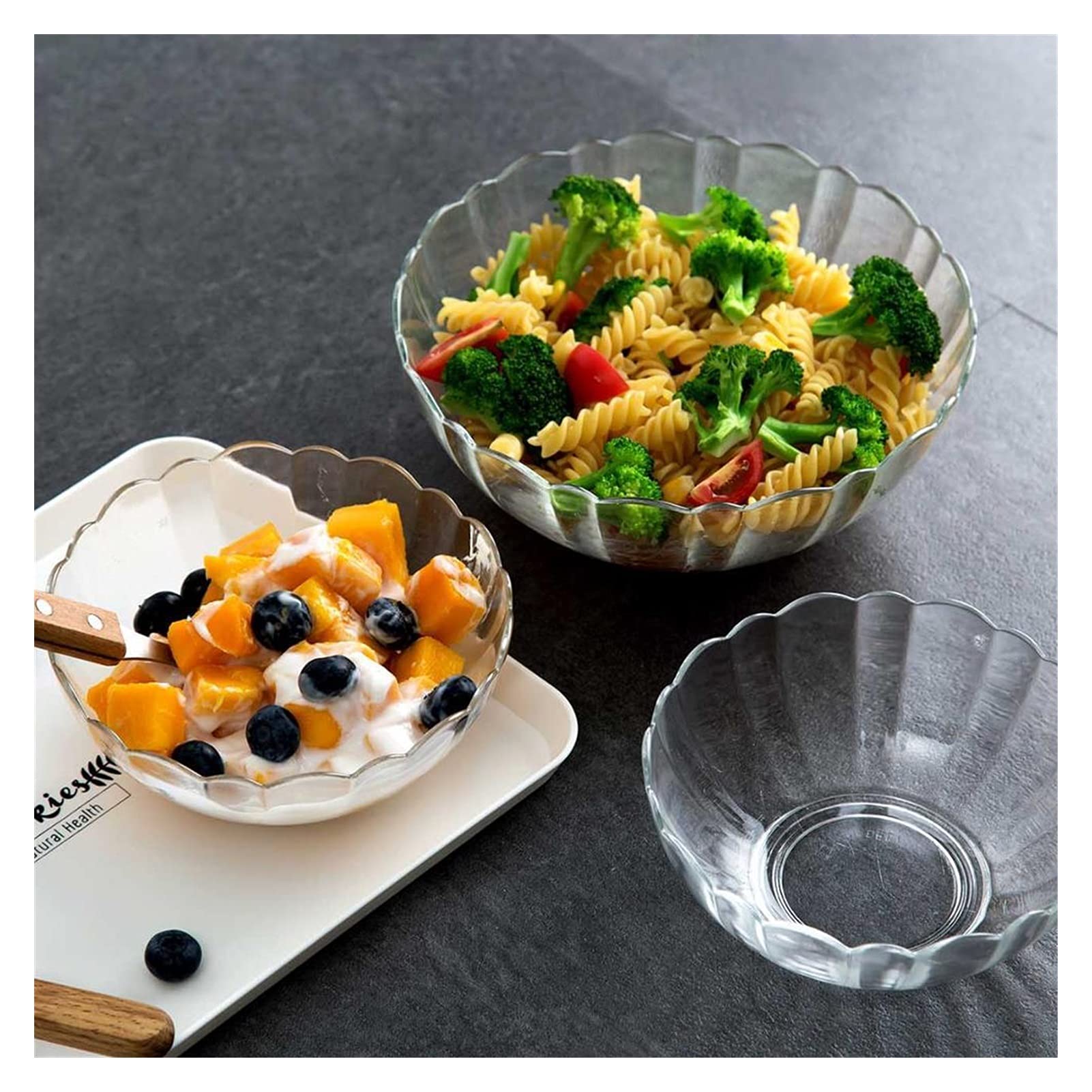 Saladier Bol à fruits, saladier, bols en verre Bol à salade en verre transparent Bol à glace Bol à fruits Plat écologique for micro-ondes Vaisselle Bol à soupe Bol à nouilles de riz Bol à bonbons