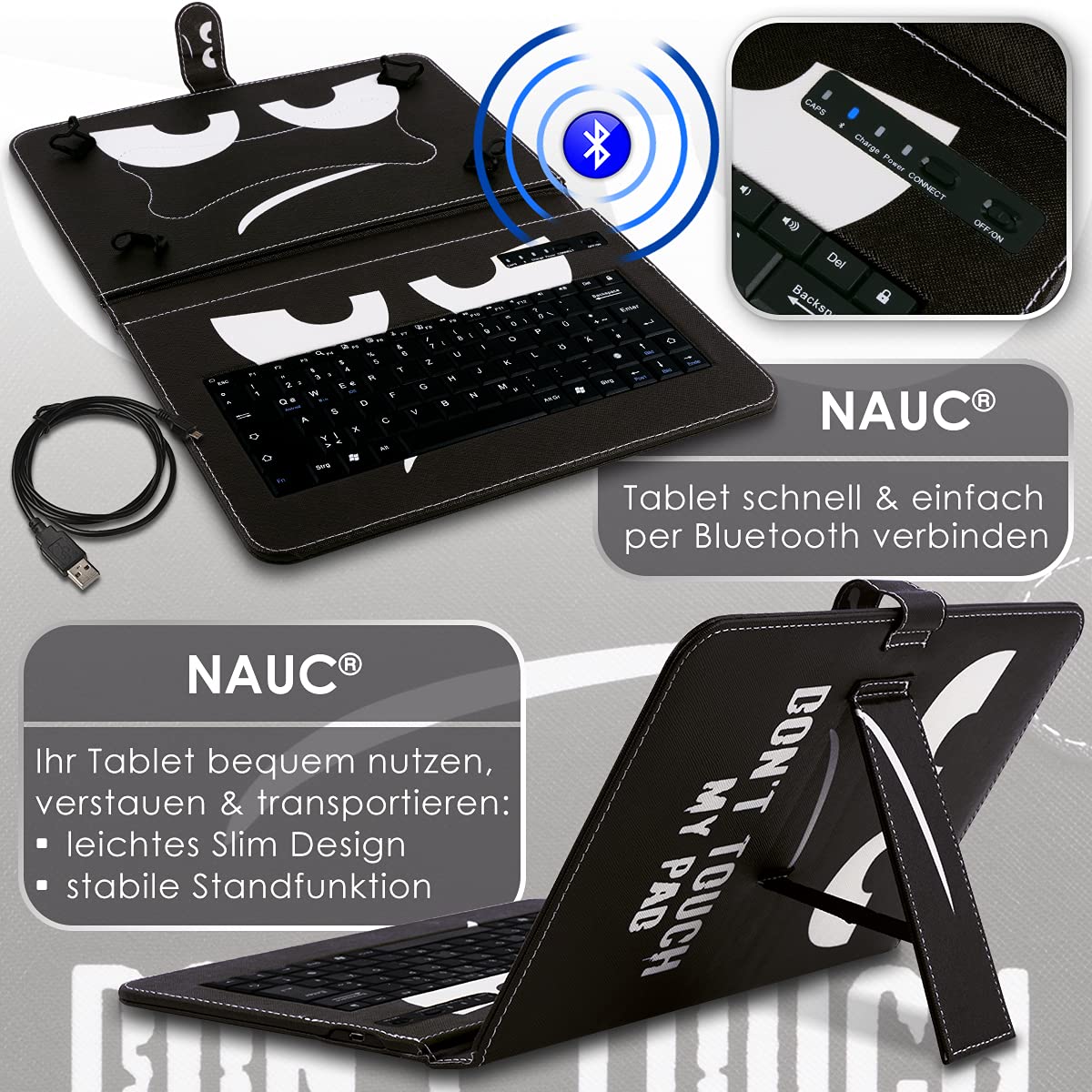 NAmobile Tastatur Hülle Für Blackview Tab 8 – QWERTZ Keyboard Case Mit Standfunktion, Schwarz