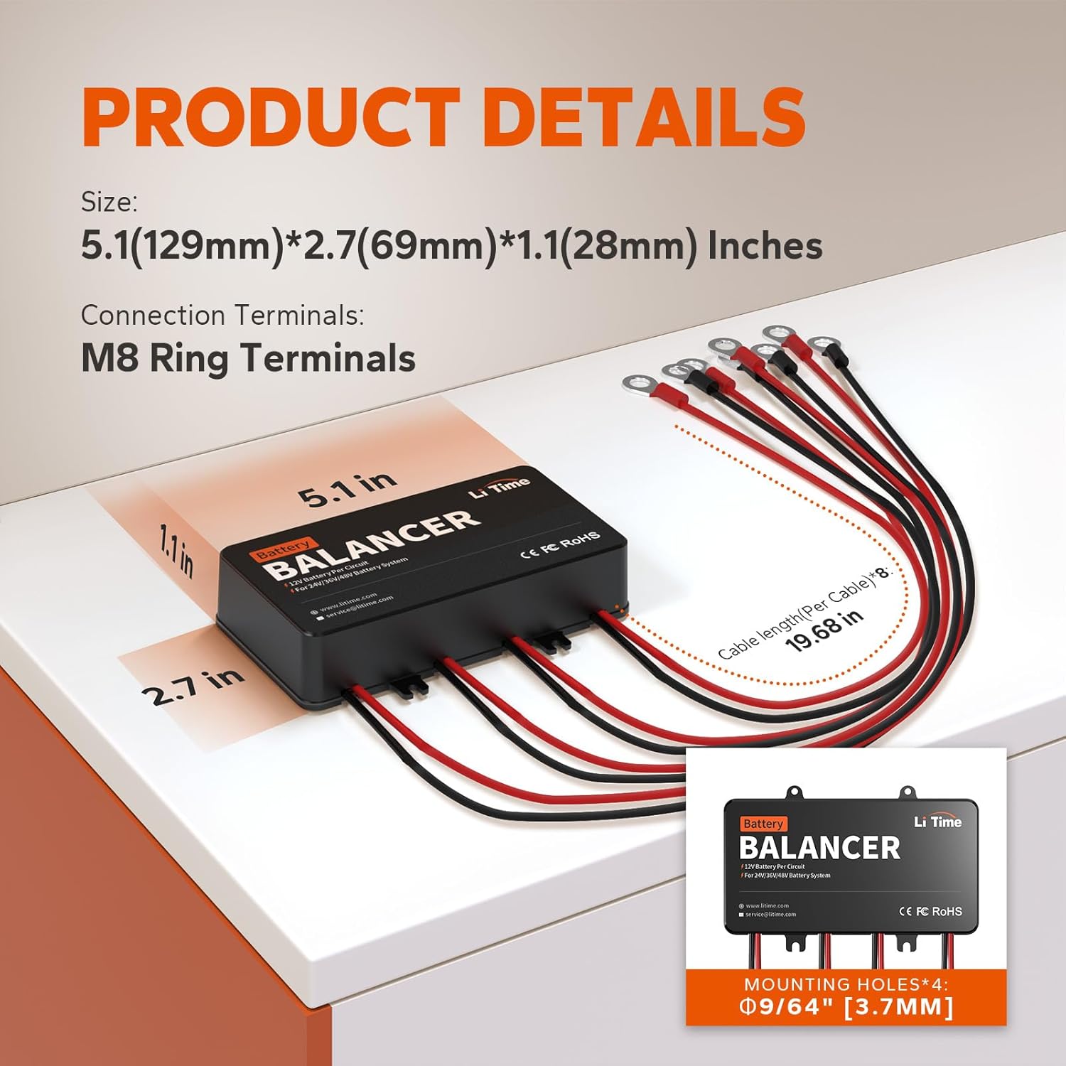 LiTime 48V Battery Equalizer, Active Balancer for 24V/36V/48V Bank, Supports for LiFePO4, Lead Acid, Gel, FLA, SLA Battery, Perfect for Home, RV, Solar, Trolling Motor, Off Grid